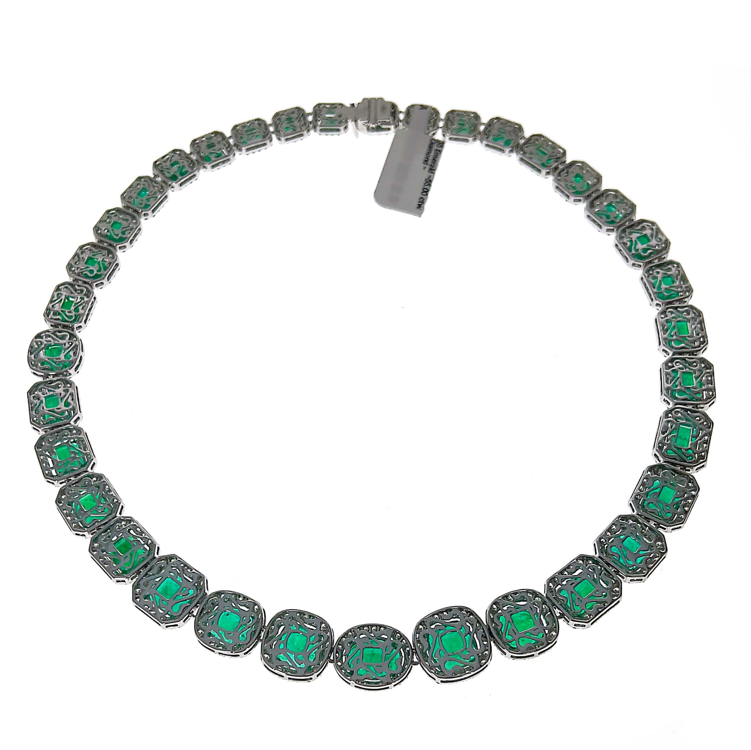 Contemporary 55 Carat Emerald and Diamond Necklace