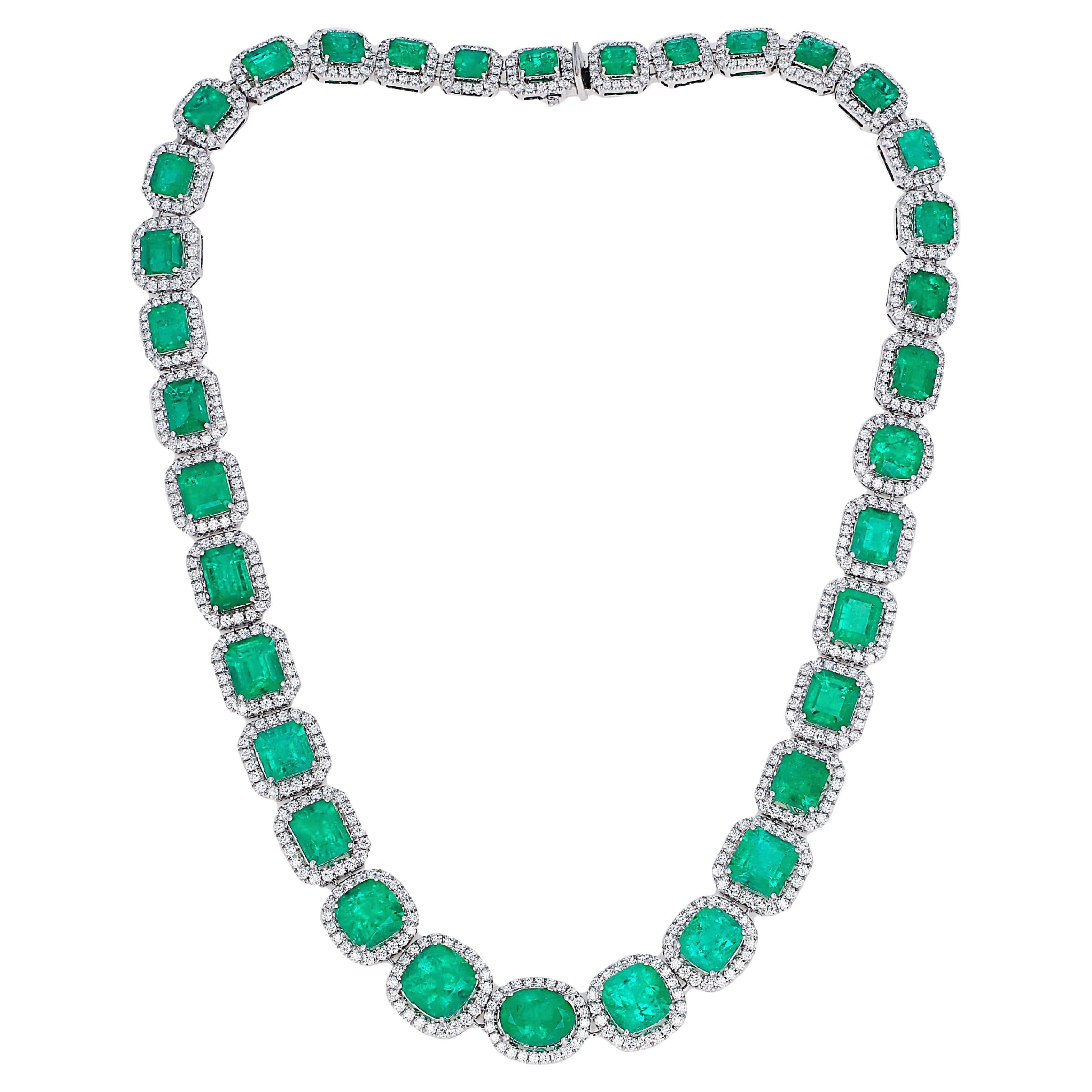 55 Carat Emerald and Diamond Necklace