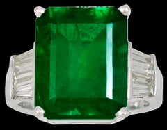 5.5 Carat Emerald Cut Emerald and Diamond Ring 18 Karat Gold Ring