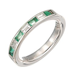 Retro .55 Carat Emerald Diamond White Gold Wedding Band Ring