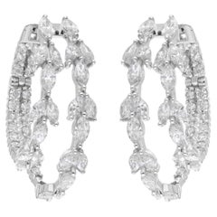 5.5 Carat Marquise Round Brilliant Cut Diamond Hoop Earrings 14 Karat White Gold