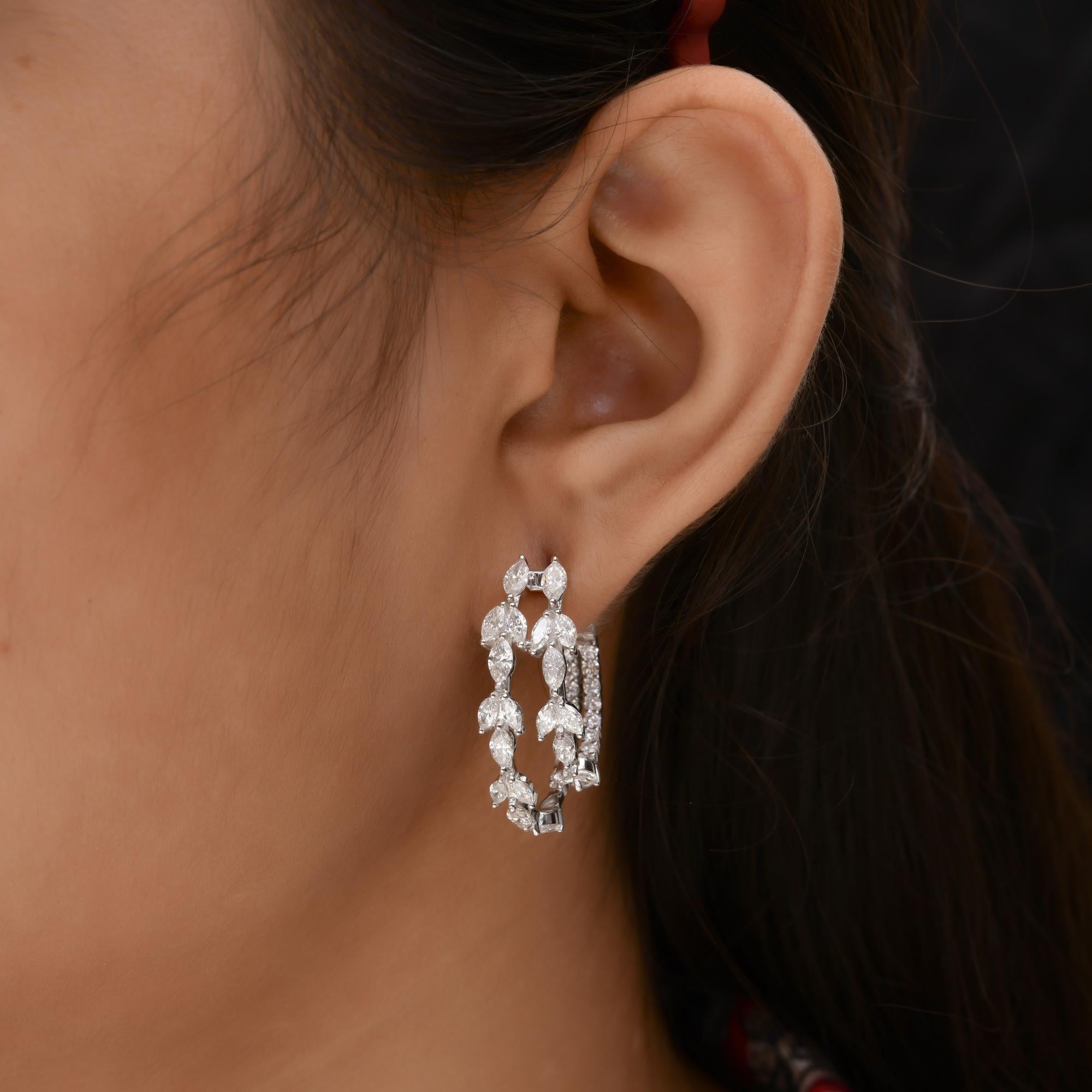 Pendientes de aro de diamantes talla brillante redonda marquesa de 5,5 quilates y oro blanco de 18 quilates Corte marquesa en venta