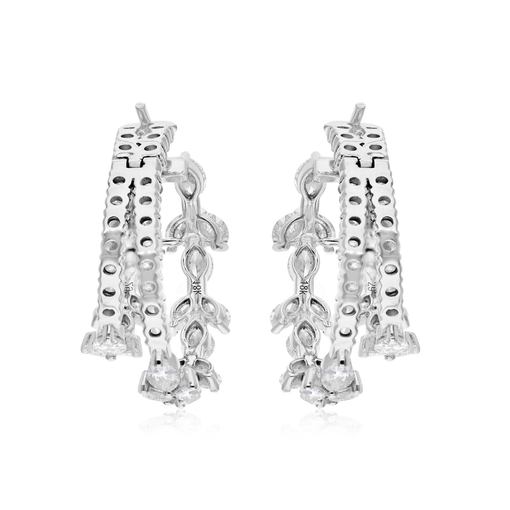 Pendientes de aro de diamantes talla brillante redonda marquesa de 5,5 quilates y oro blanco de 18 quilates en Nuevo estado para la venta en Diera, Dubai