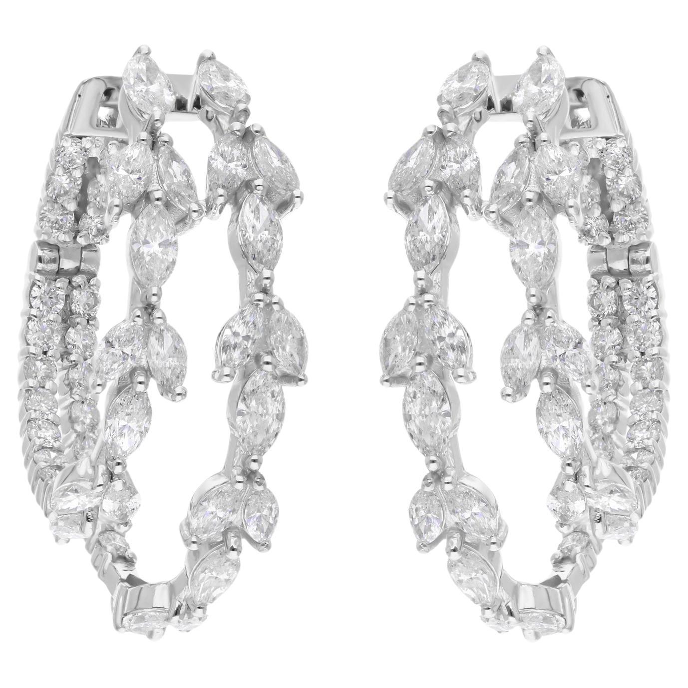 5.5 Carat Marquise Round Brilliant Cut Diamond Hoop Earrings 18 Karat White Gold
