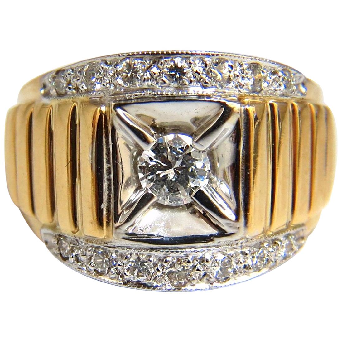 .55 Carat Men's Diamond Ring 14 Karat Cowboy Deco Polo and Grill Patina