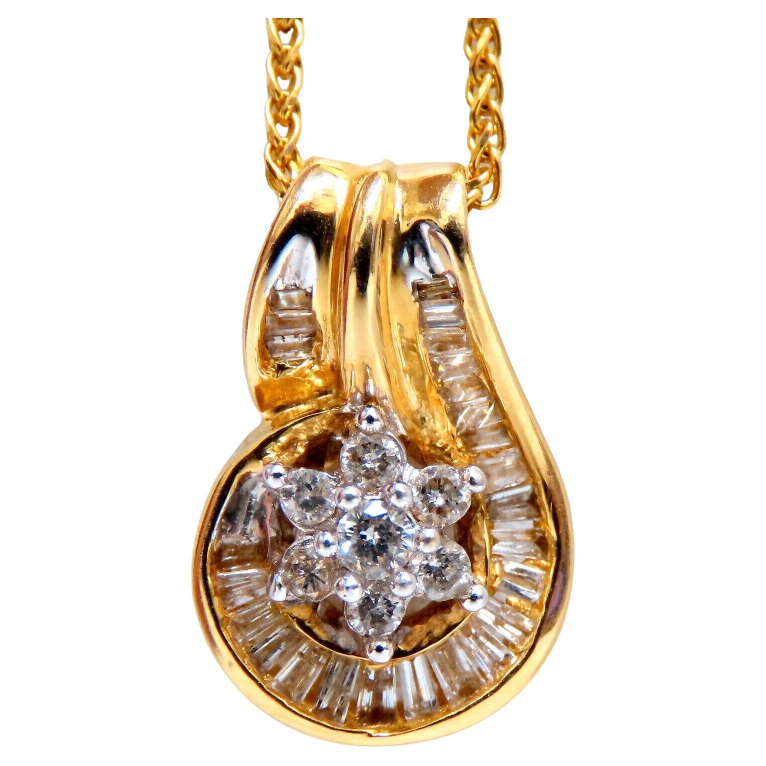 Pendentif et chaîne en or 14 carats avec grappe de diamants naturels baguettes de 0,55 carat