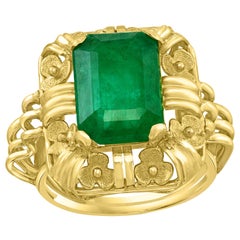 5.5 Carat Natural Emerald Cut Emerald Ring 18 Karat Yellow Gold