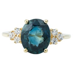 5.5 Carat Natural Teal Sapphire Oval Cocktail Engagement Ring 18k Yellow Gold