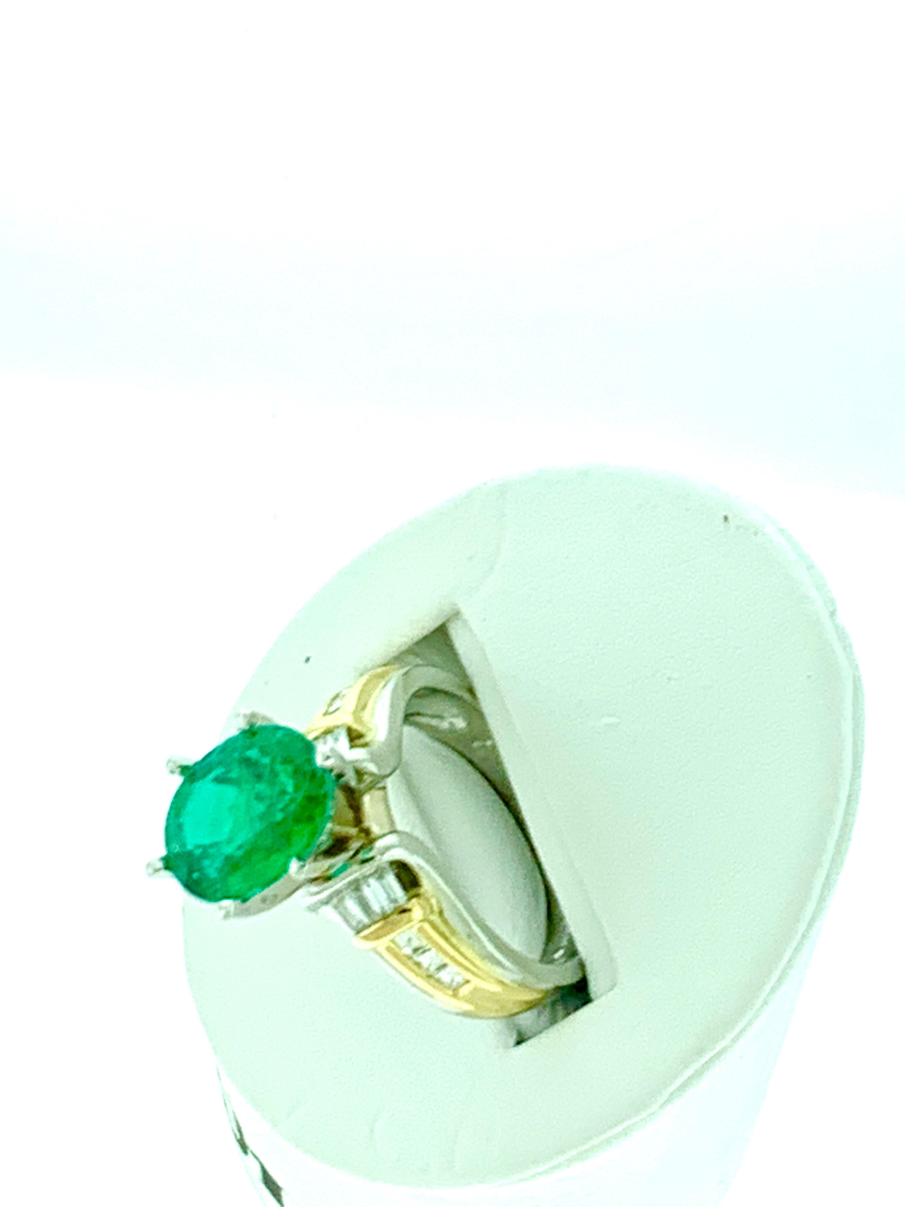5.5 Carat Oval Cut Emerald and Diamond in 18 Karat/Platinum Two-Tone Ring Estate For Sale 6