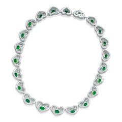 55 Carat Oval Emerald Pave Heart Motif Diamond Necklace