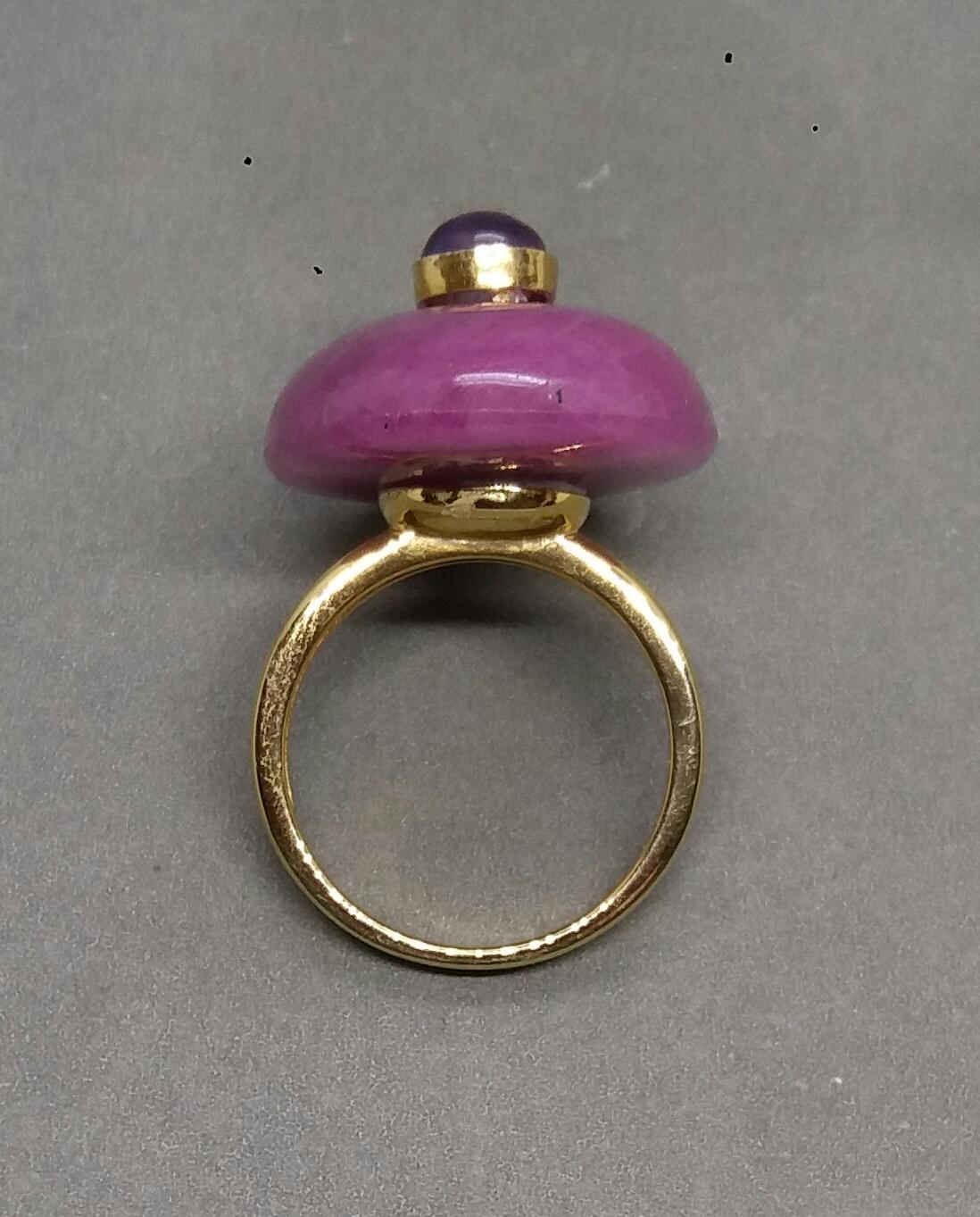 Women's 55 Carat Oval Natural Ruby Cab Amethyst Round Cabochon 14 Kt Gold Cocktail Ring