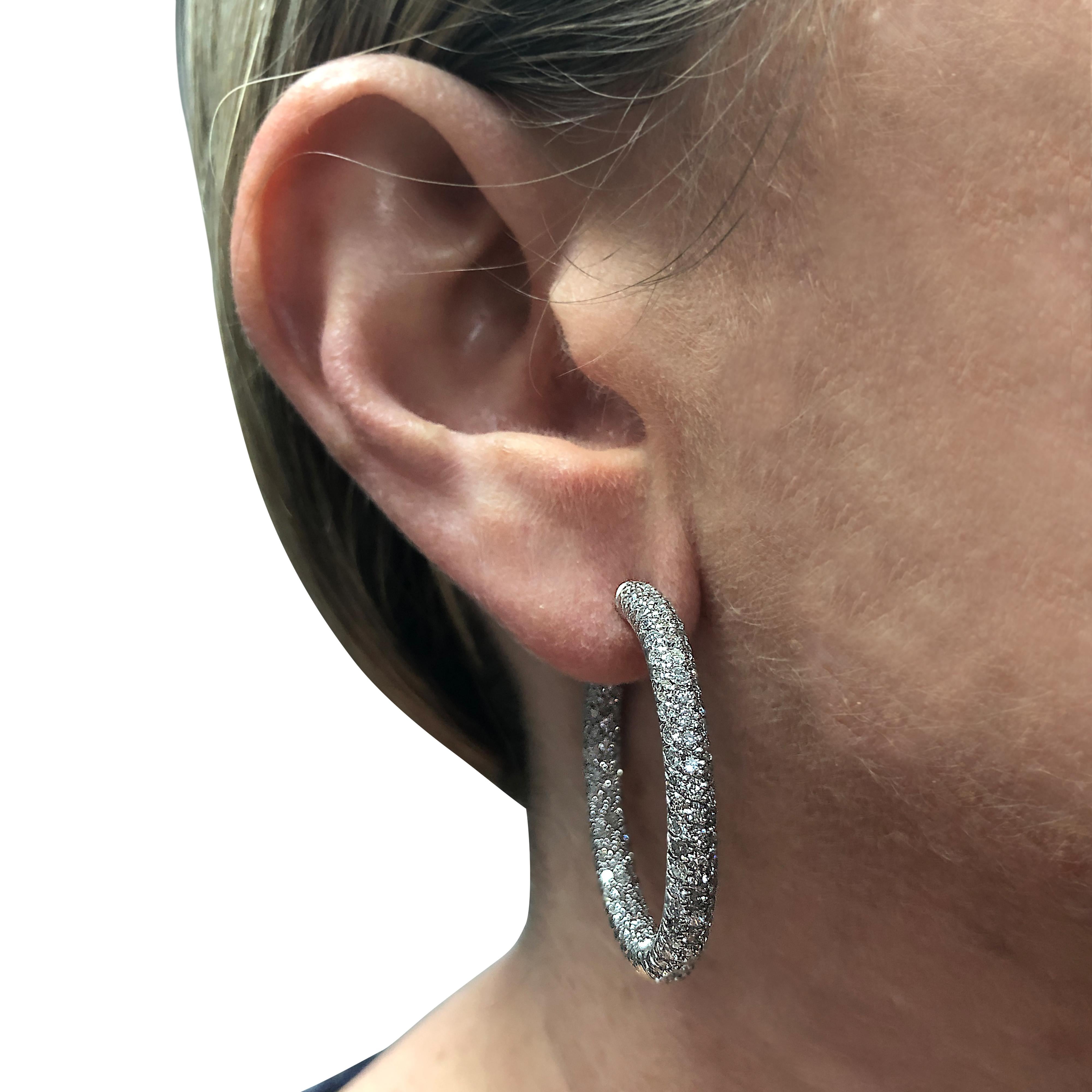Modern 5.5 Carat Pave Diamond in or Out Hoop Earrings