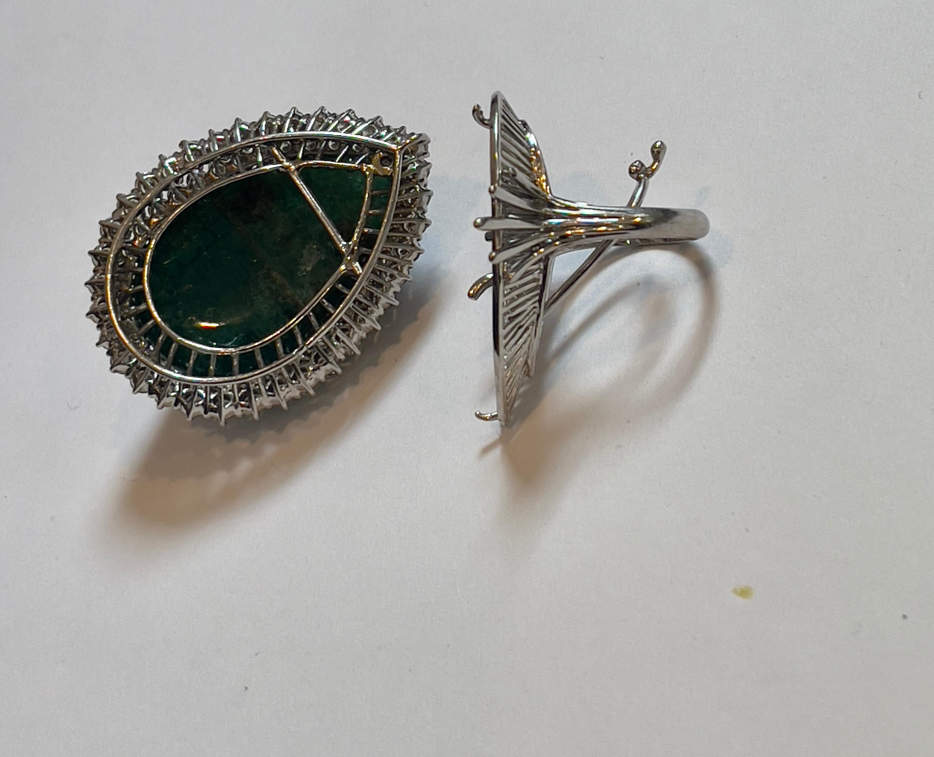 55 Carat Pear Shape Emerald  Cabochon & 5.5 Ct Diamond Ring /Pendant 14 Kt  Gold For Sale 3