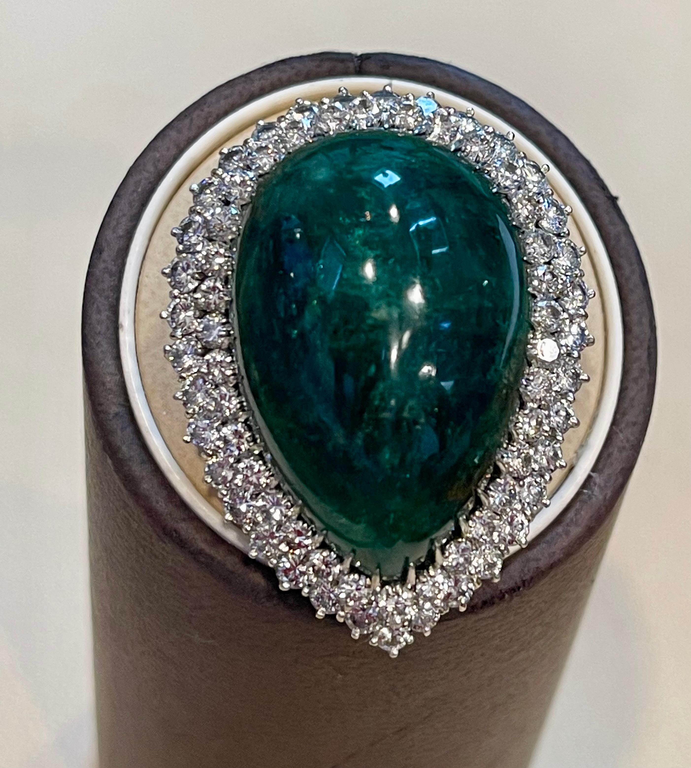 Women's 55 Carat Pear Shape Emerald  Cabochon & 5.5 Ct Diamond Ring /Pendant 14 Kt  Gold For Sale