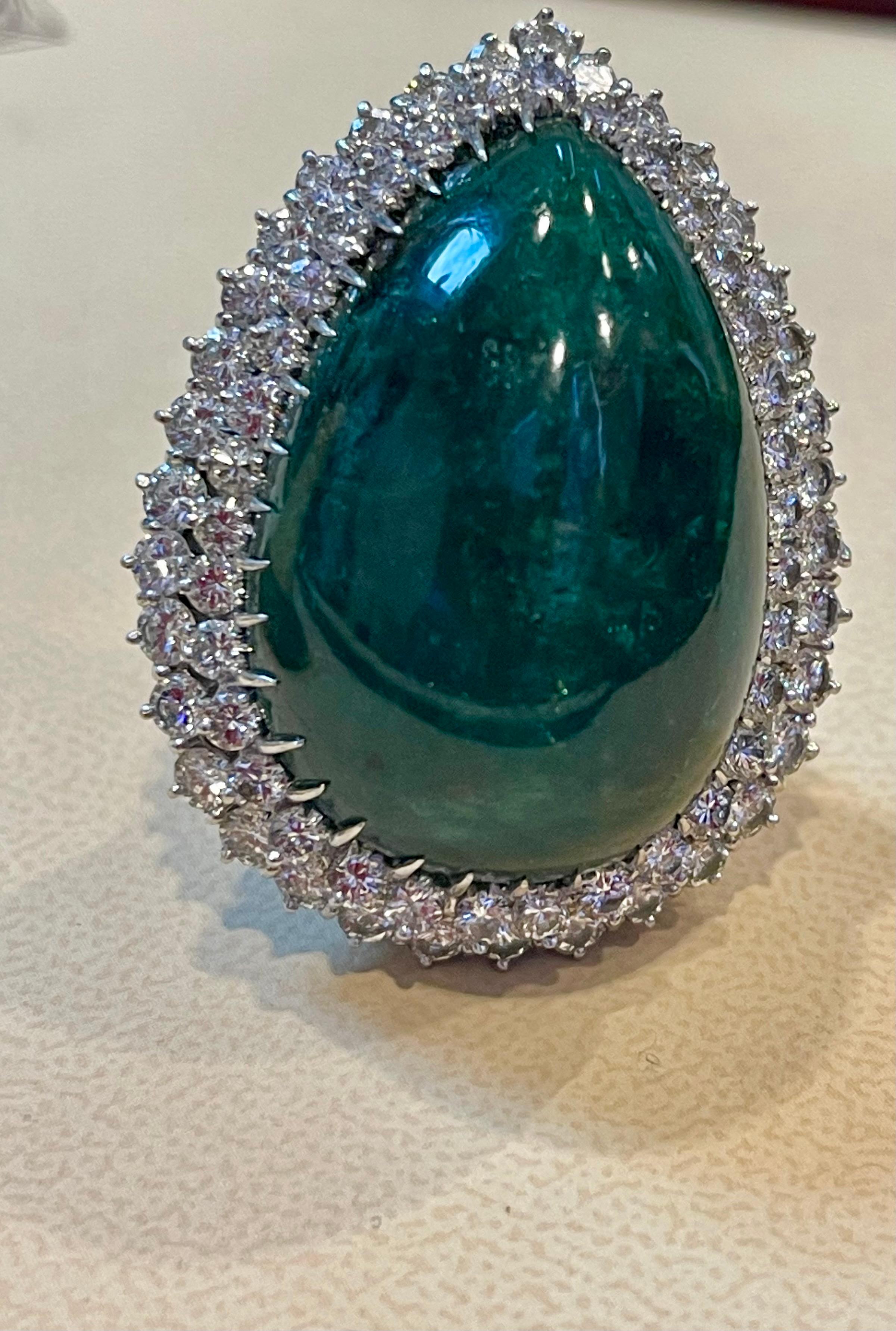 55 Carat Pear Shape Emerald  Cabochon & 5.5 Ct Diamond Ring /Pendant 14 Kt  Gold For Sale 1