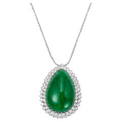 Used 55 Carat Pear Shape Emerald  Cabochon & 5.5 Ct Diamond Ring /Pendant 14 Kt  Gold