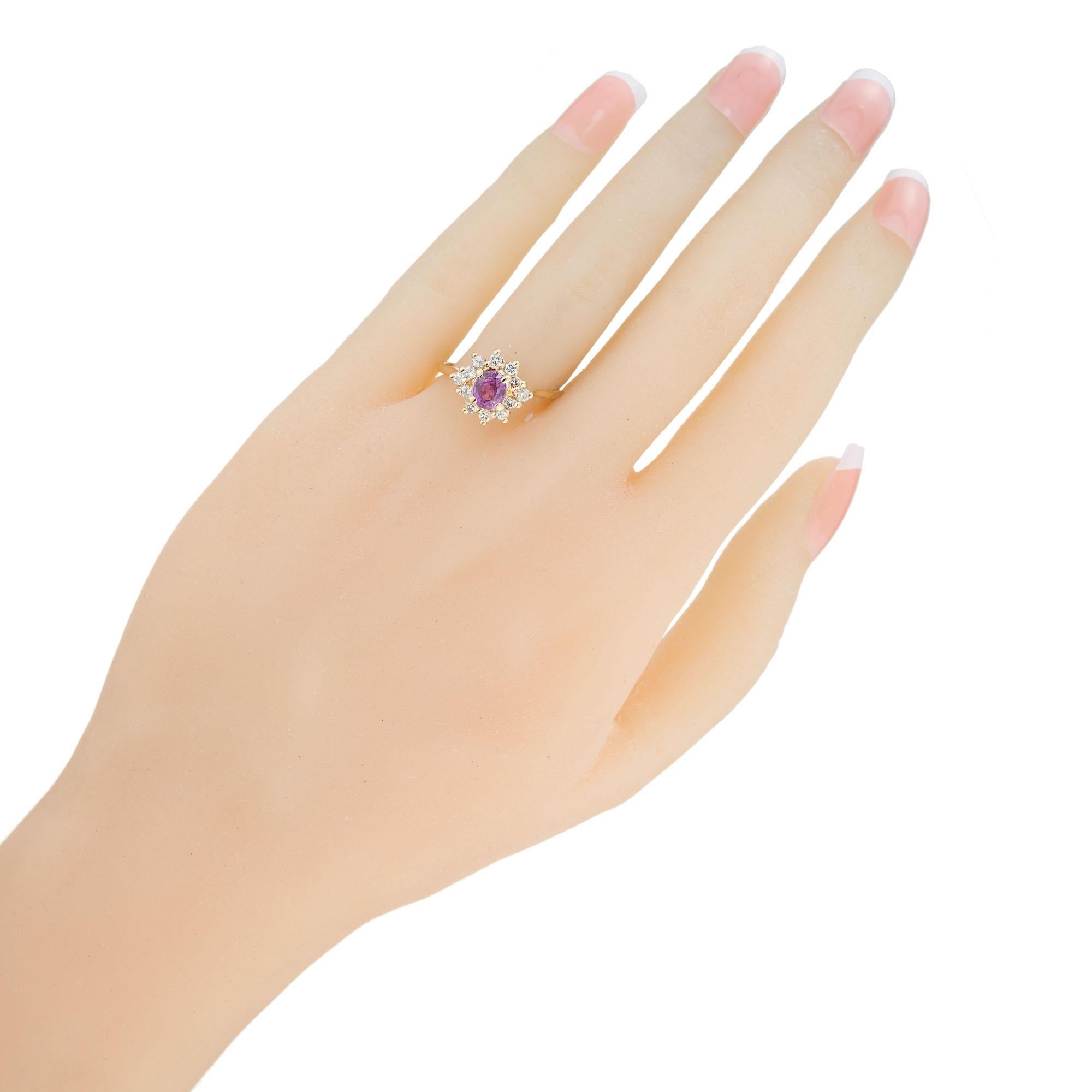 .55 Carat Pink Oval Sapphire Diamond Halo Gold Engagement Ring 1