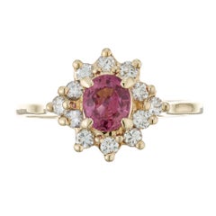 .55 Carat Pink Oval Sapphire Diamond Halo Gold Engagement Ring
