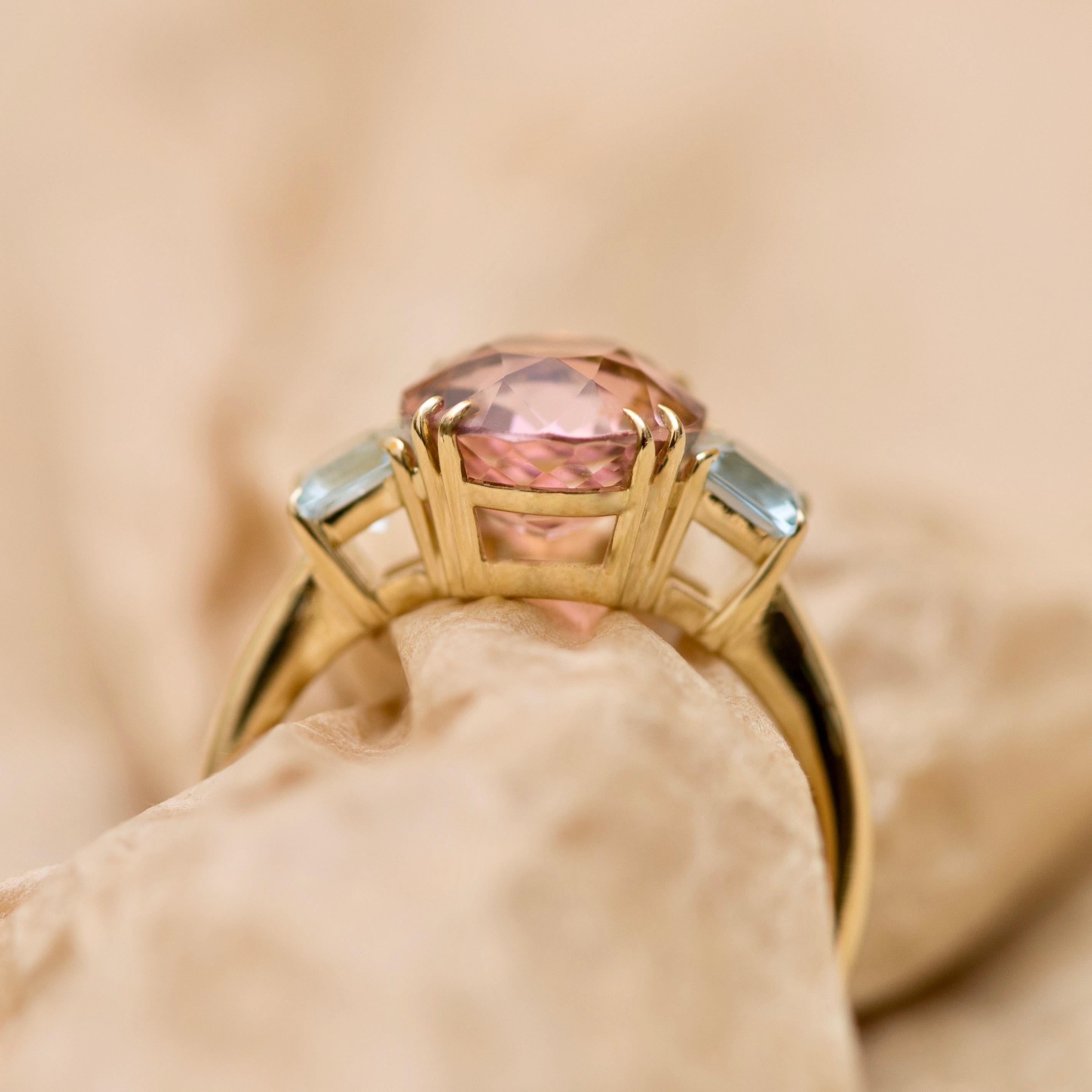 pink tourmaline and aquamarine ring