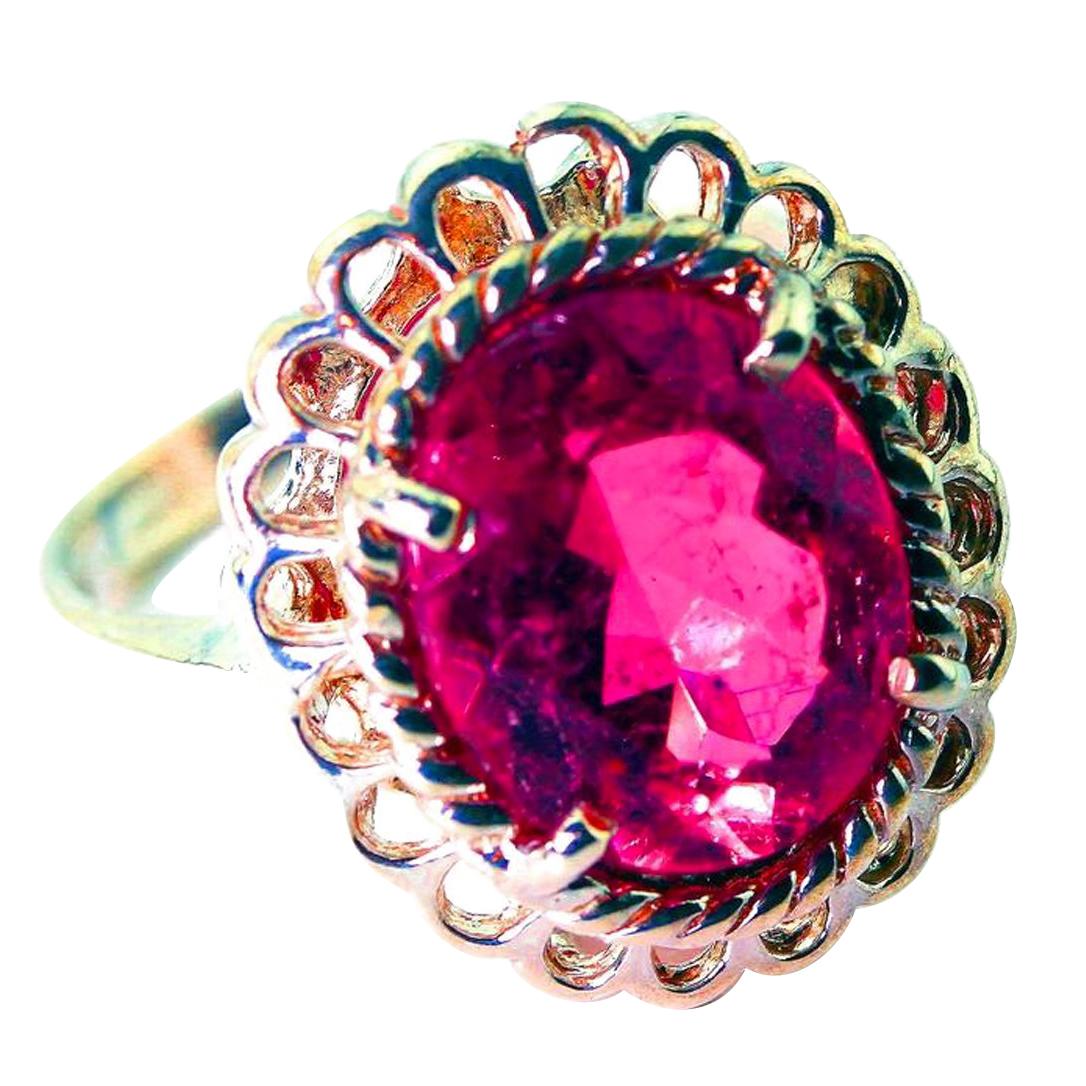 AJD Classic Elegant 5.5 Ct Pinky Red Natural Tourmaline Sterling Silver Ring