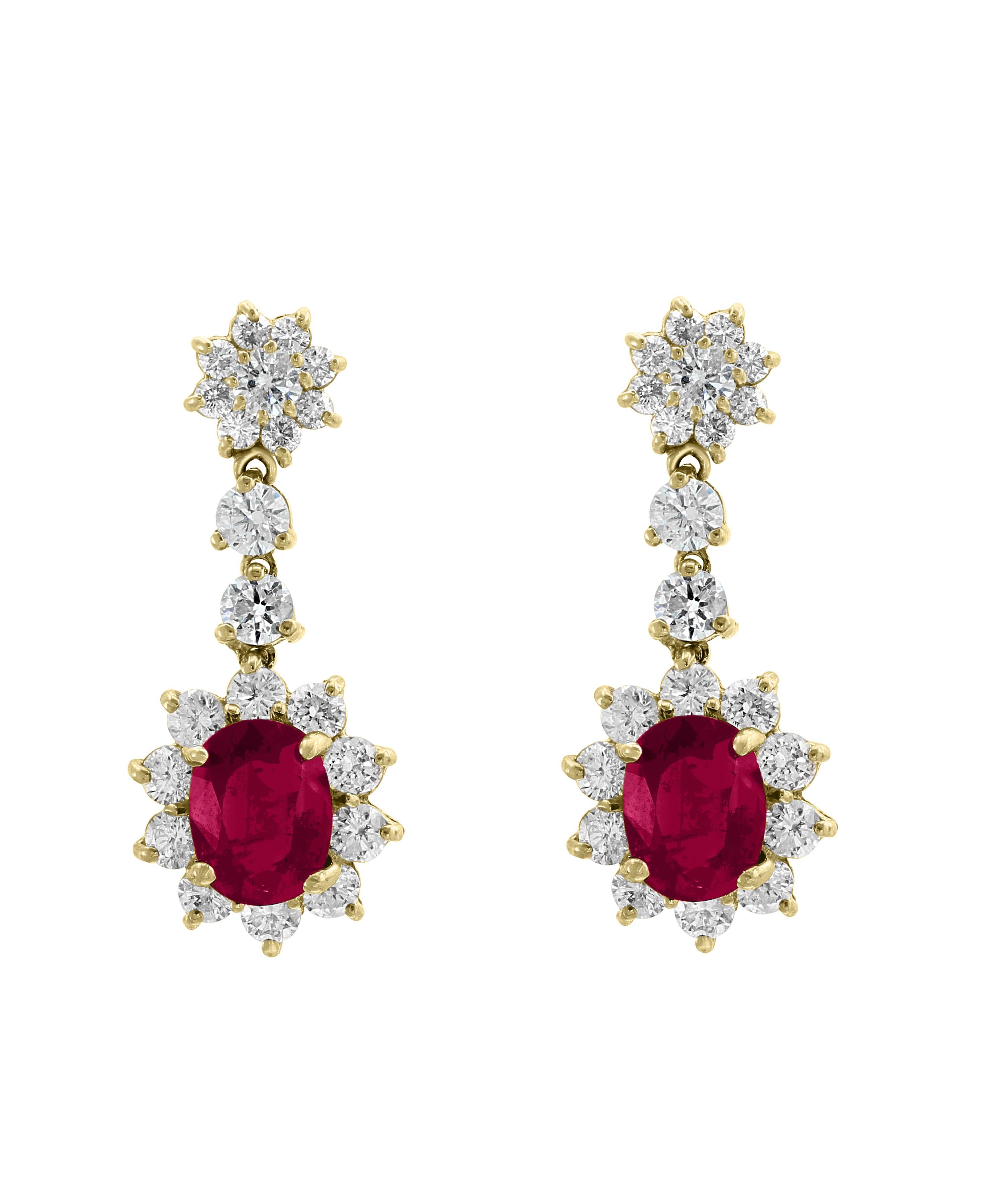 5.5 Carat Ruby and 5 Carat Diamond Hanging or Chandelier Earrings 18 Karat Gold 3