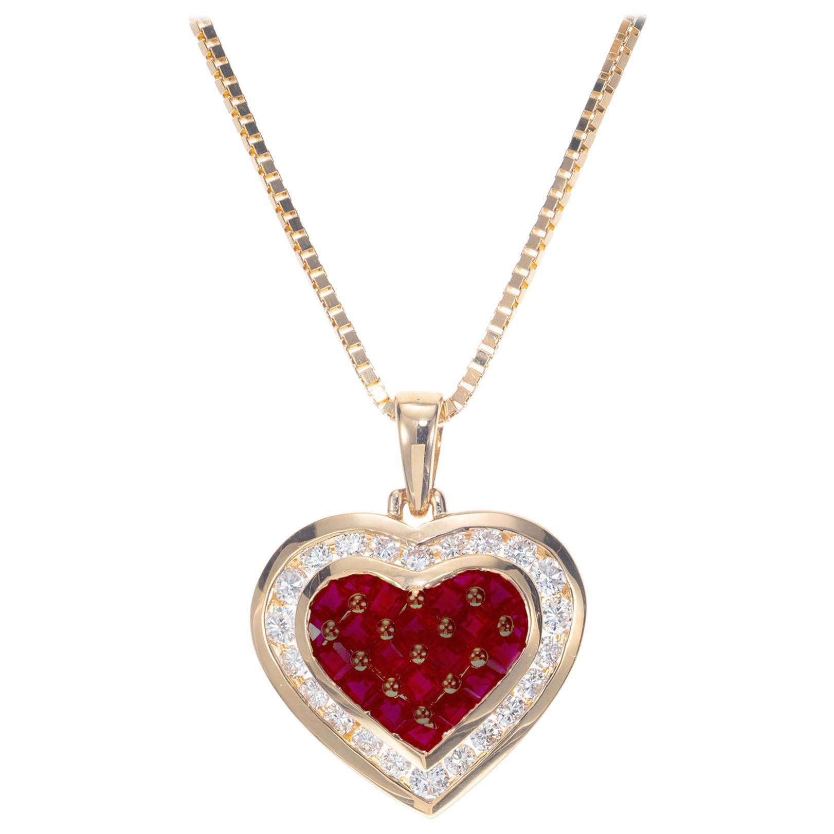 .55 Carat Ruby Diamond Yellow Gold Heart Shape Pendant Necklace