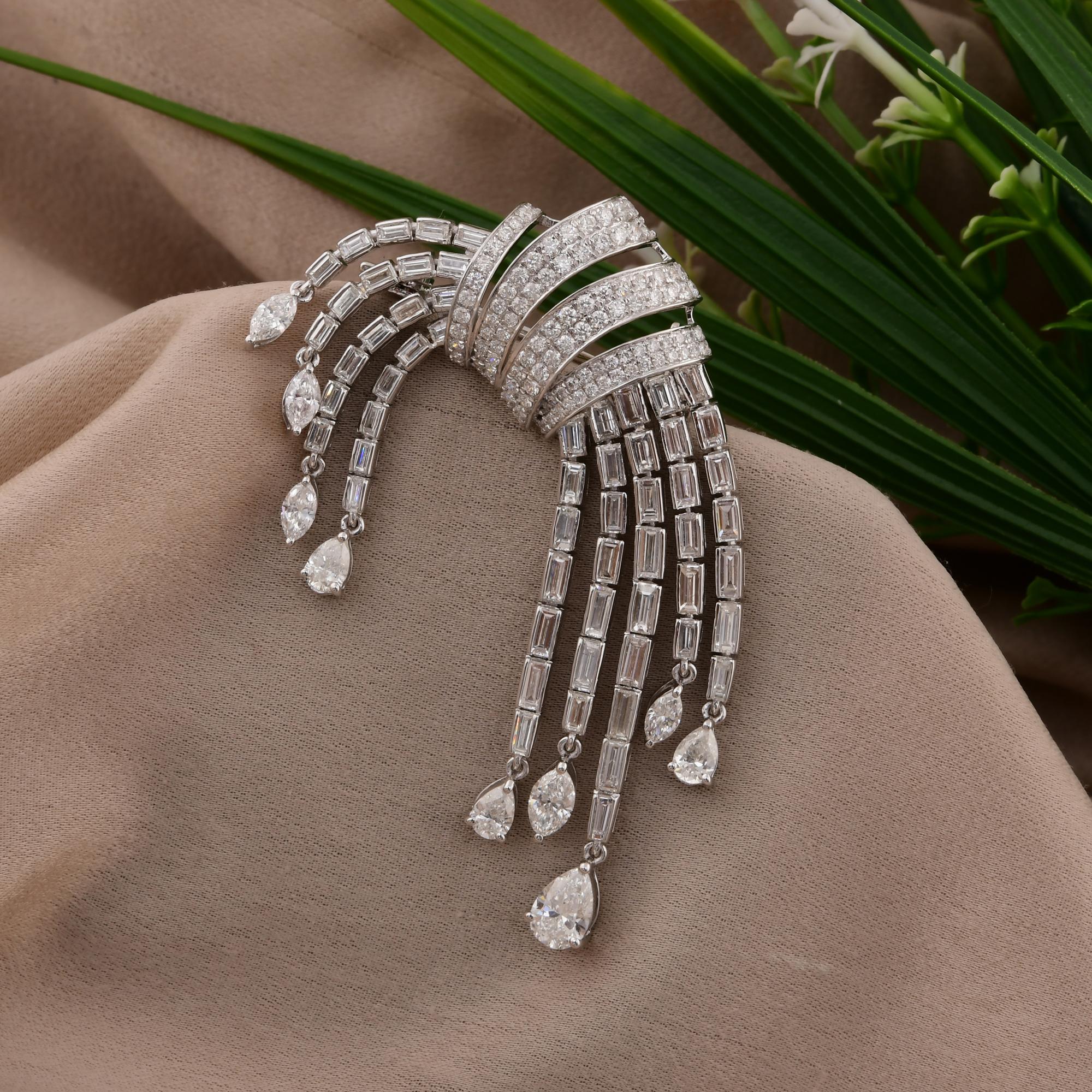 Baguette Cut 5.5 Carat SI/H Baguette Pear Marquise Diamond Brooch Pendant 14 Karat White Gold For Sale