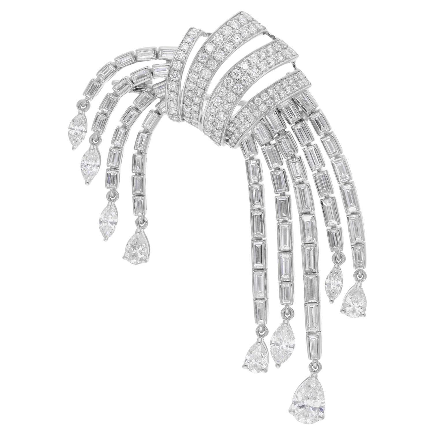 Pendentif broche en or blanc 14 carats avec diamants taille poire marquise baguette SI/H de 5,5 carats en vente