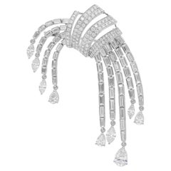 5.5 Carat SI/H Baguette Pear Marquise Diamond Brooch Pendant 14 Karat White Gold