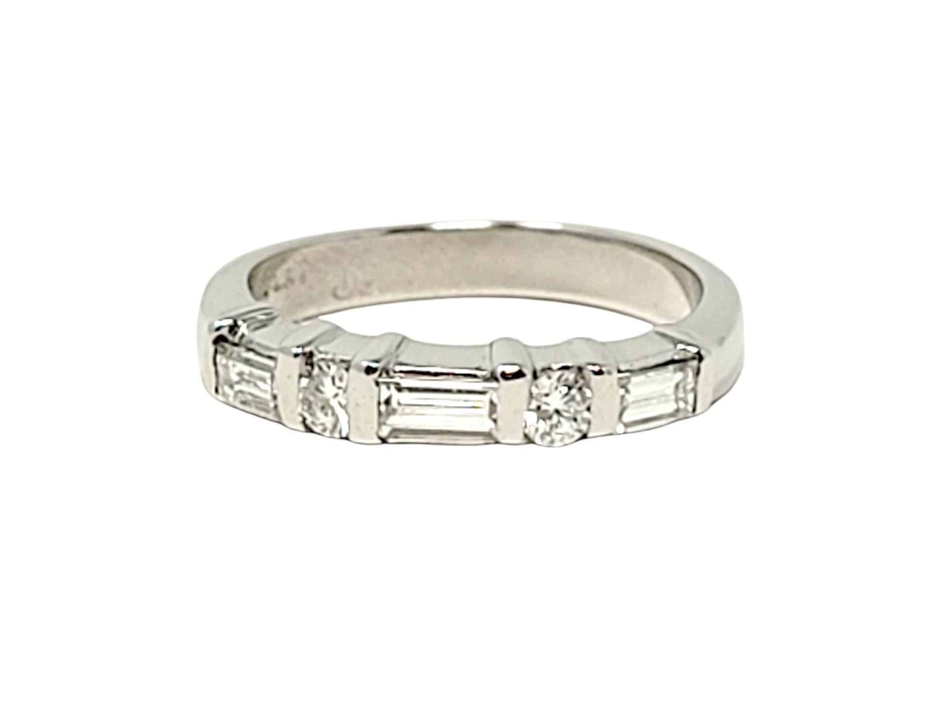 Women's .55 Carat Total Alternating Round and Baguette Diamond Band Ring in Platinum