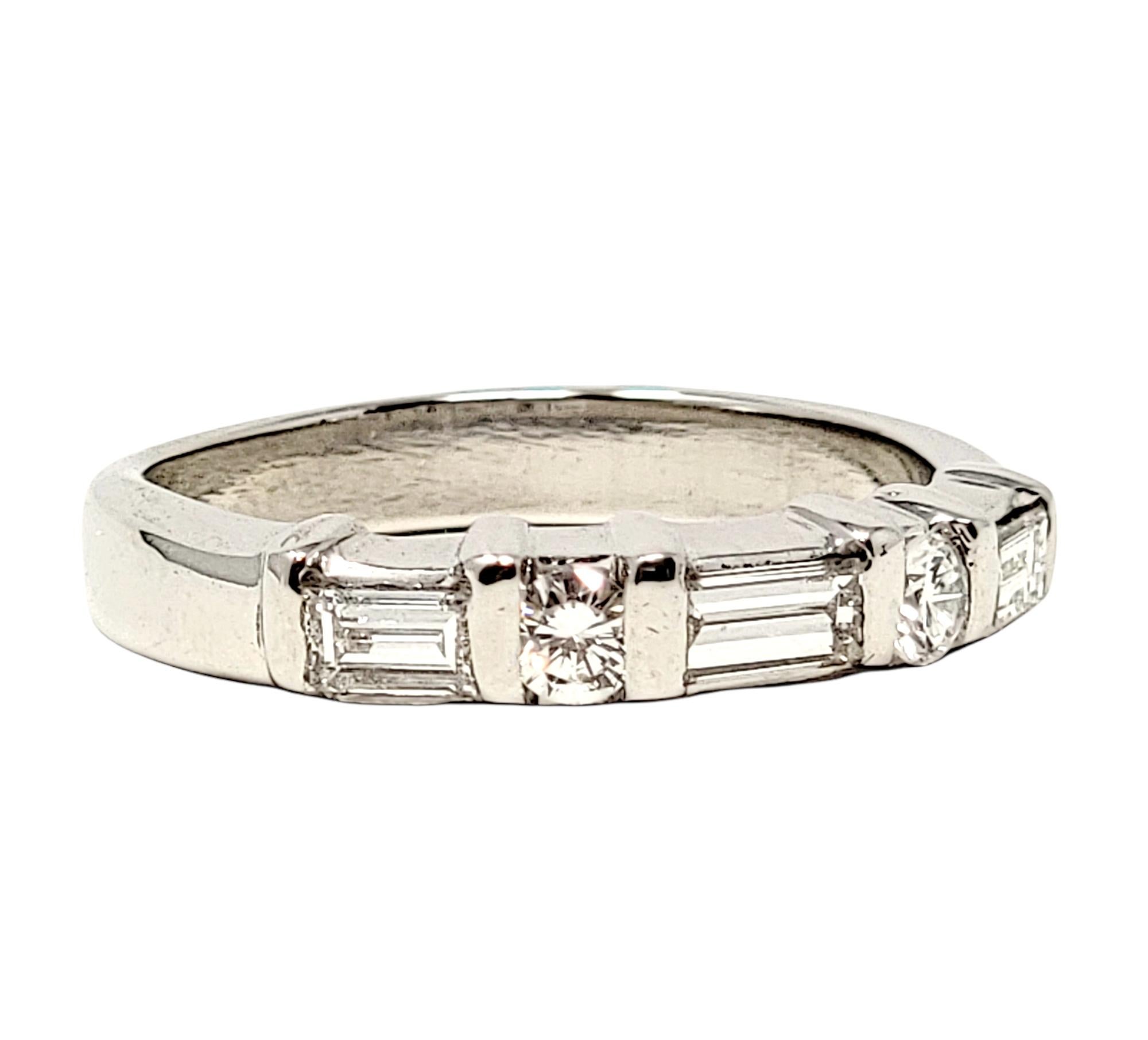 .55 Carat Total Alternating Round and Baguette Diamond Band Ring in Platinum 3