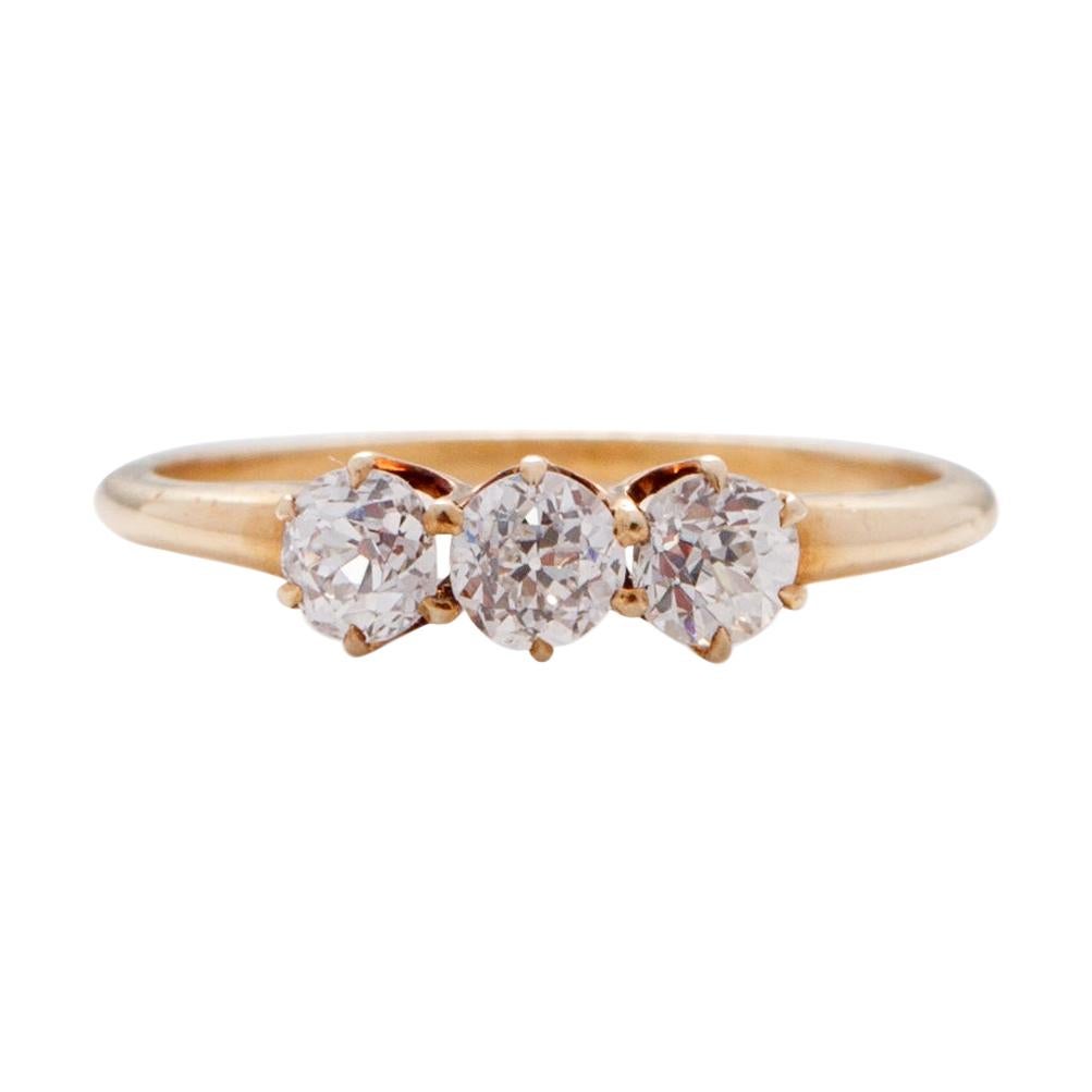 .55 Carat Total Weight Edwardian Diamond 14 Karat Yellow Gold Engagement Ring For Sale