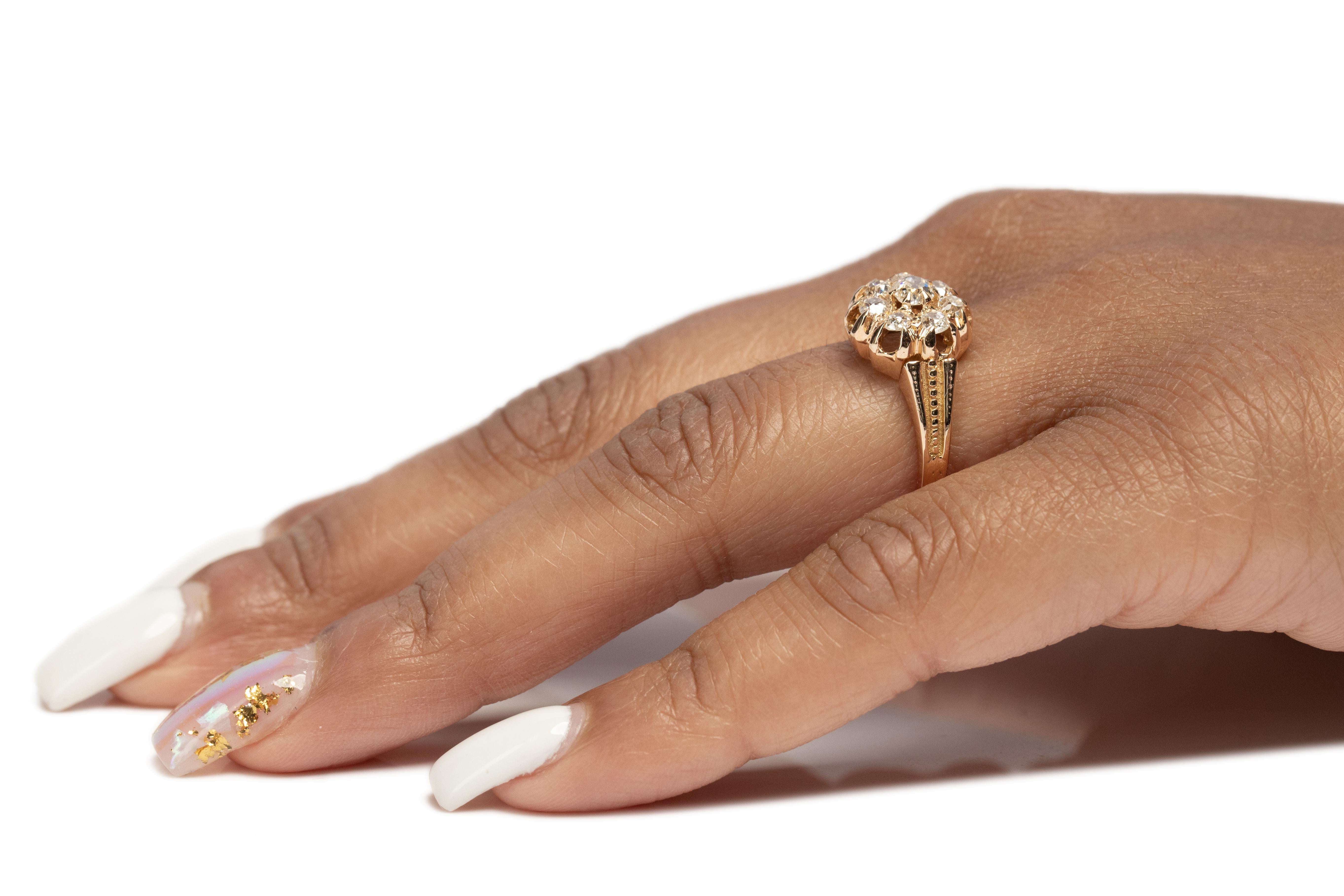 .55 Carat Total Weight Victorian Diamond 14 Karat Yellow Gold Engagement Ring For Sale 1