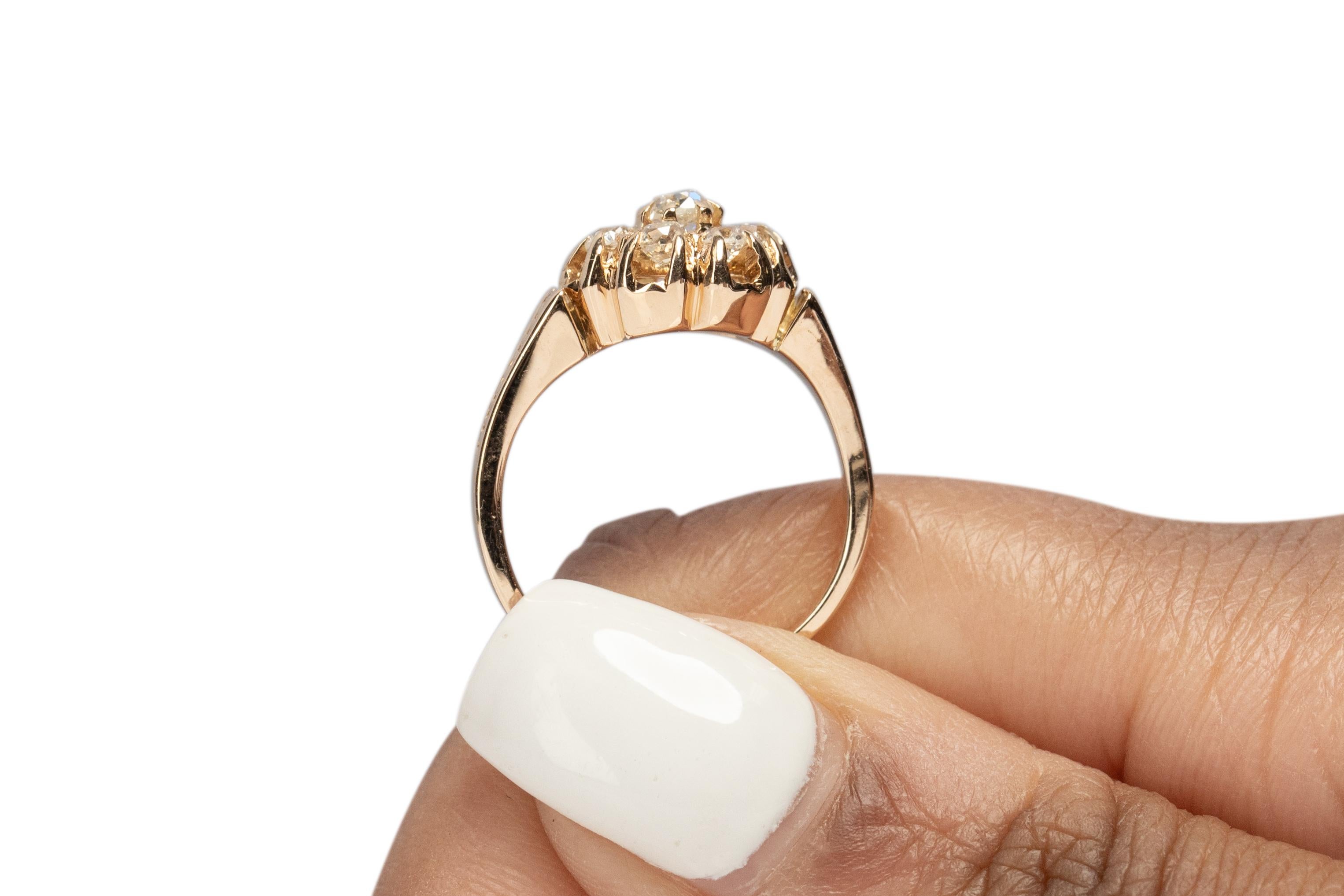 .55 Carat Total Weight Victorian Diamond 14 Karat Yellow Gold Engagement Ring For Sale 2