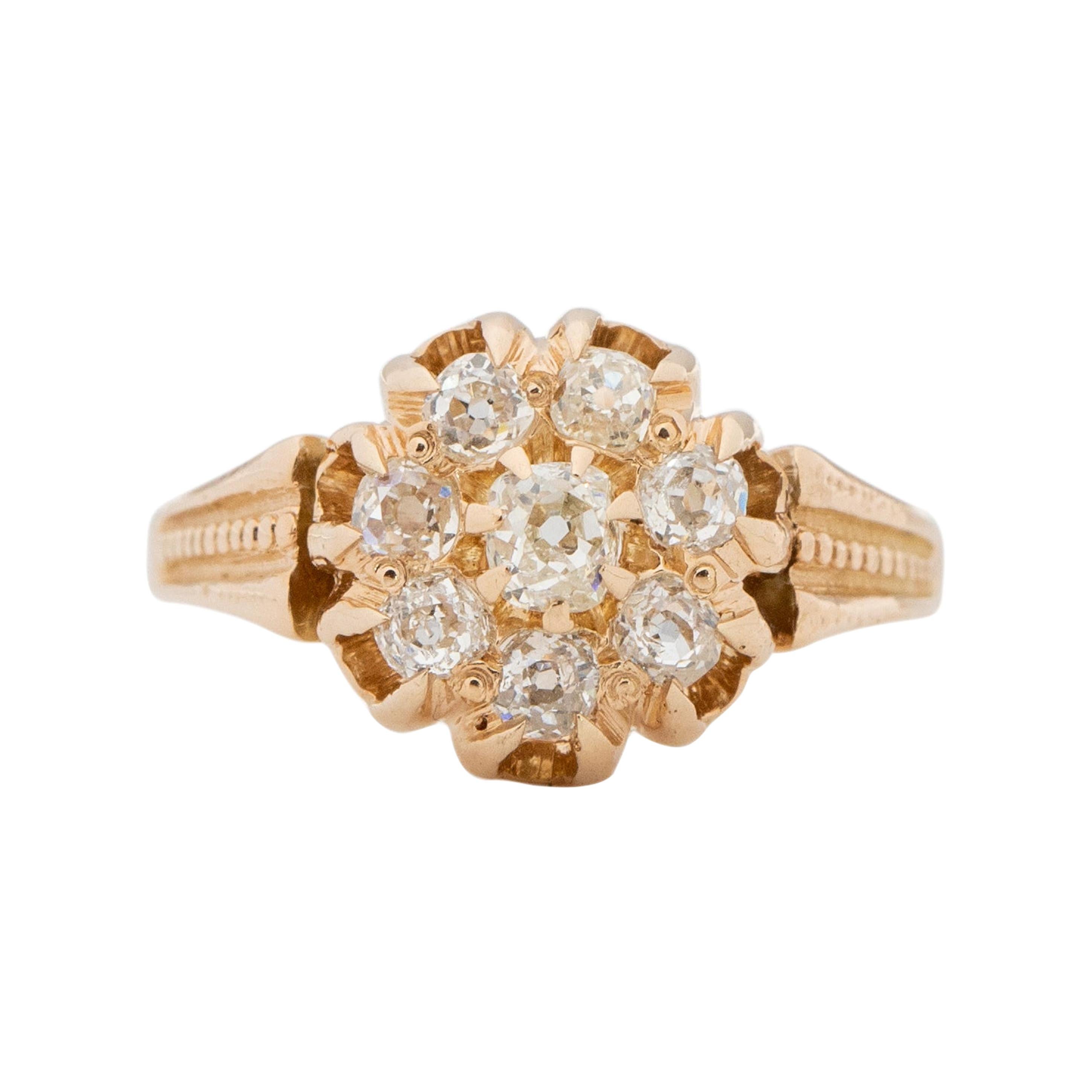 .55 Carat Total Weight Victorian Diamond 14 Karat Yellow Gold Engagement Ring For Sale