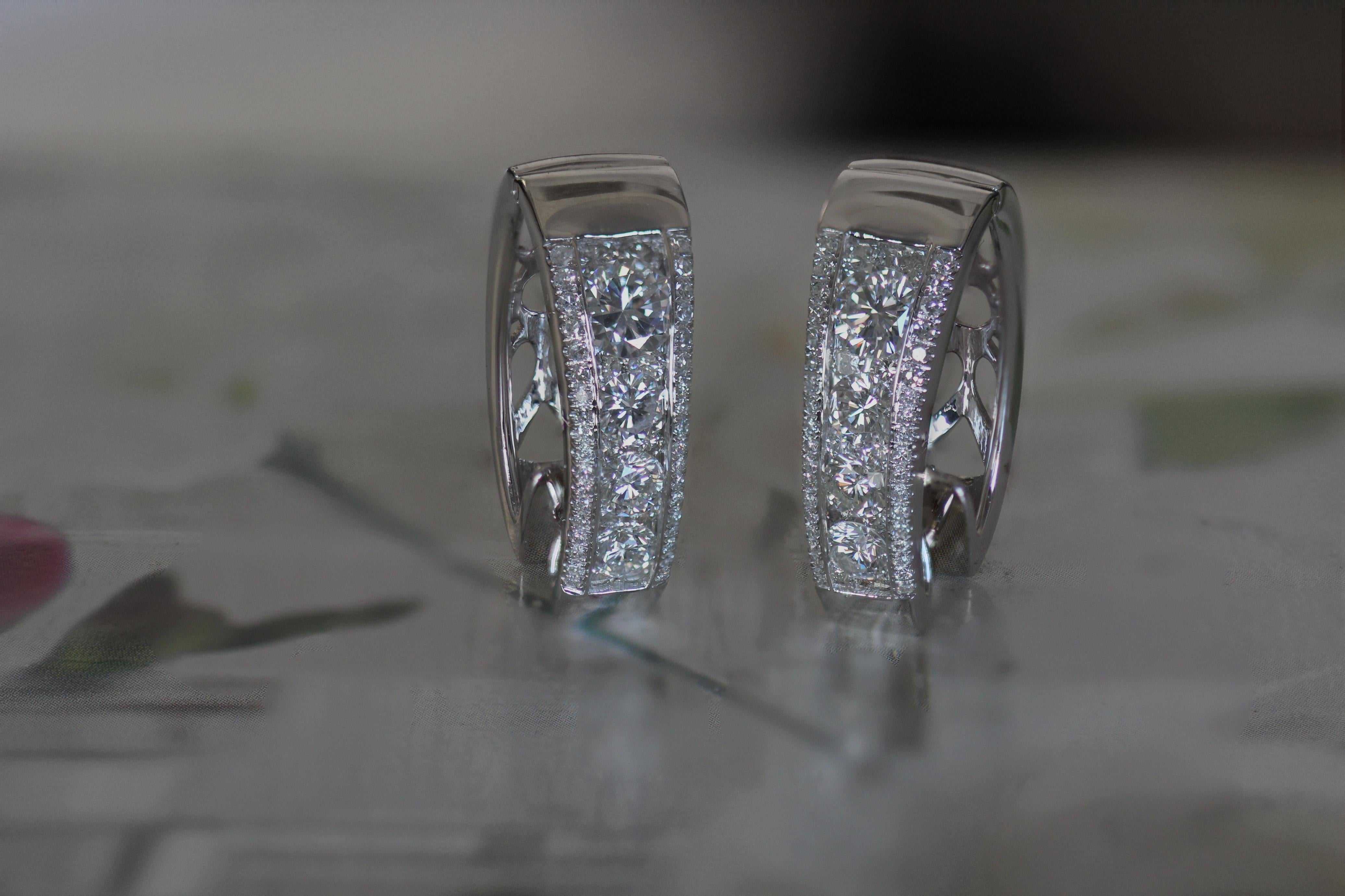 5,5 Karat TW Diamanten Kanal Satz von Diamant-Ohrringe Weißgold, Ben Dannie (Moderne) im Angebot