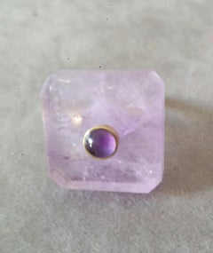 55 Carats Octagon Shape Natural Amethyst Round Amethyst Cab Yellow Gold Ring