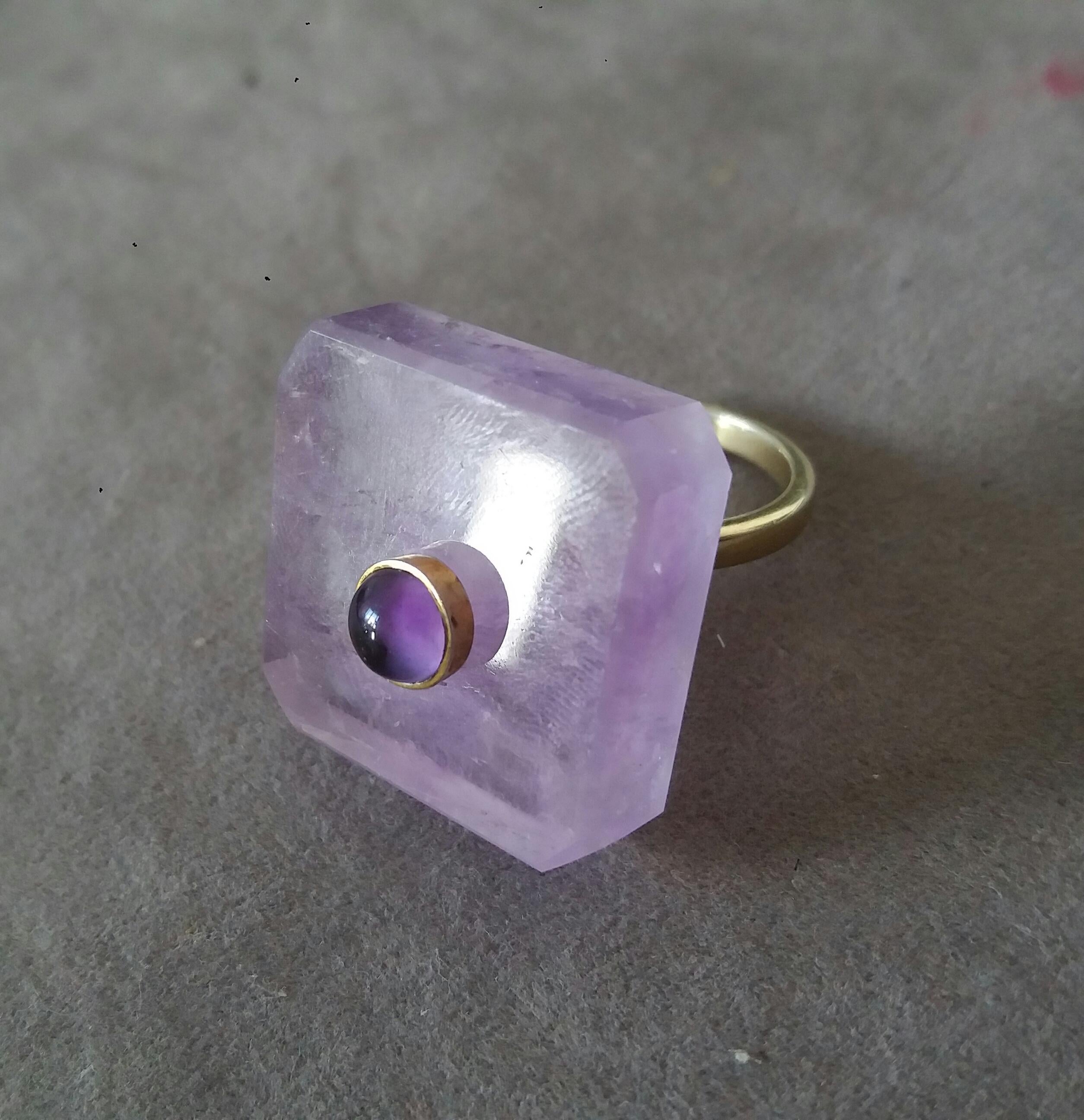 Artisan 55 Carats Octagon Shape Natural Amethyst Round Amethyst Cab Yellow Gold Ring For Sale