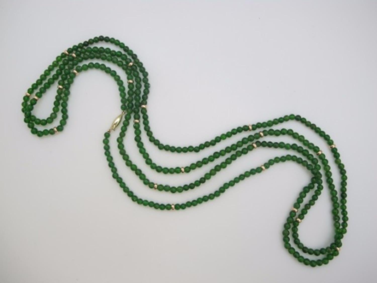 Artisan Chrome Diopside Double Strand Beaded Necklace w/ 14k Yellow Gold Accents & Clasp