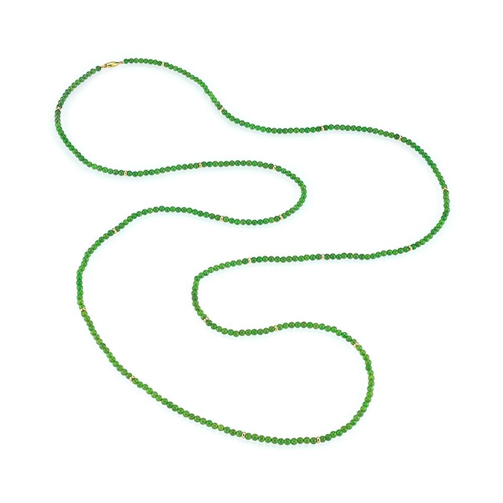 Women's Chrome Diopside Double Strand Beaded Necklace w/ 14k Yellow Gold Accents & Clasp