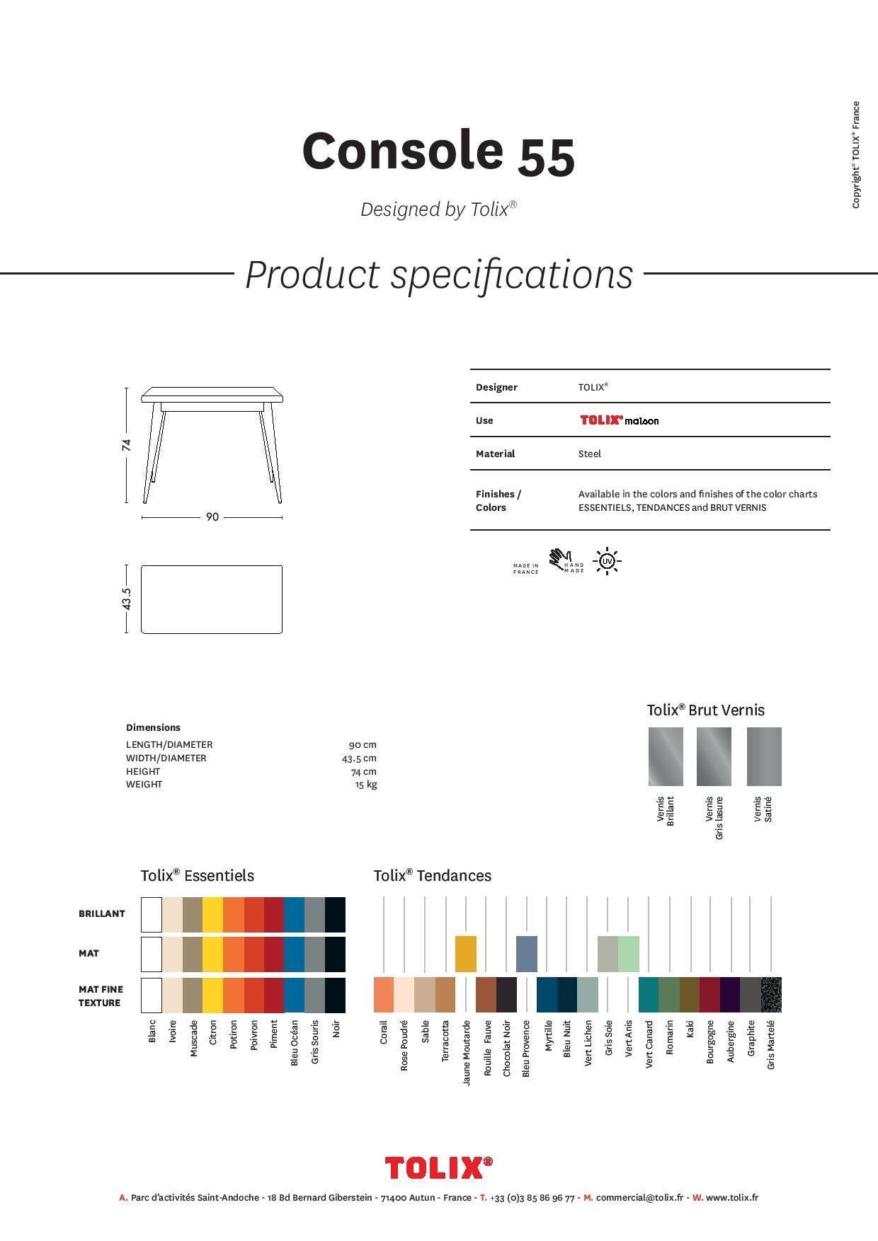 Contemporary 55 Console Table Indoor 43.5x90 in Essential Colors by Jean Pauchard & Tolix For Sale