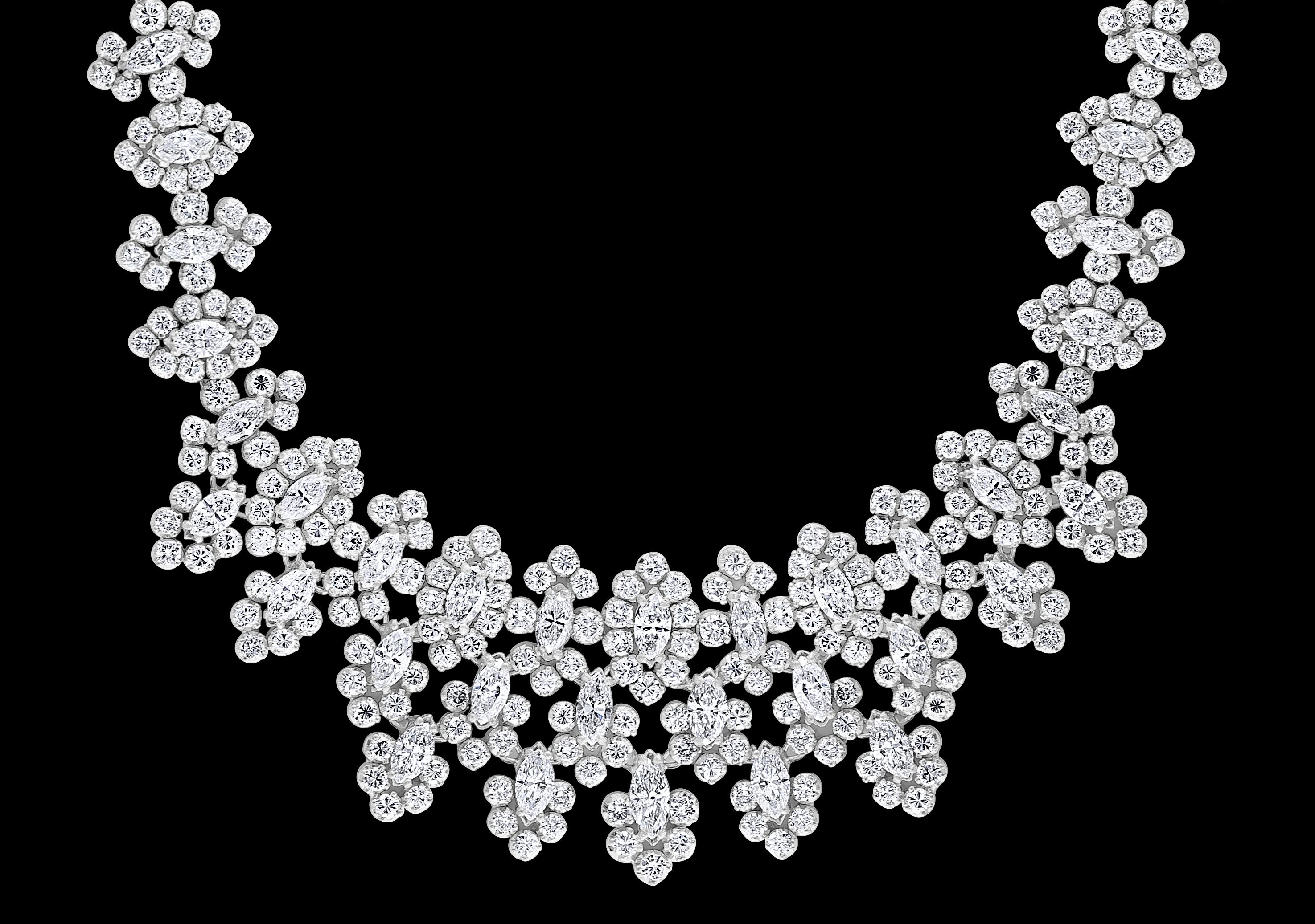 Marquise Cut 55 Ct Diamond Bridal Necklace 18 Karat White Gold 107 Gm, Estate For Sale