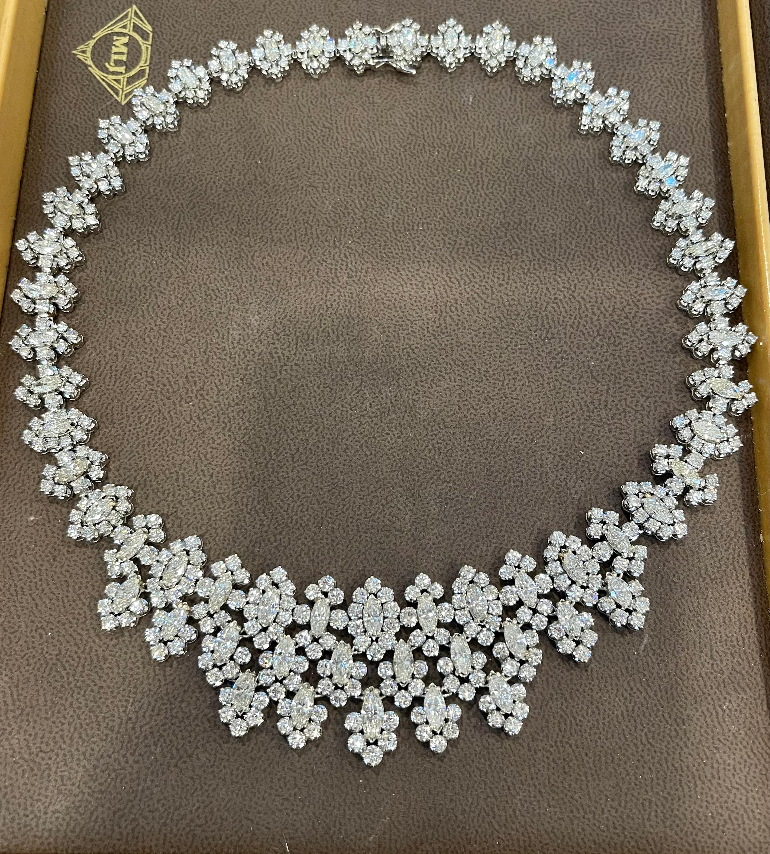 Women's 55 Ct Diamond Bridal Necklace 18 Karat White Gold 107 Gm, Estate For Sale