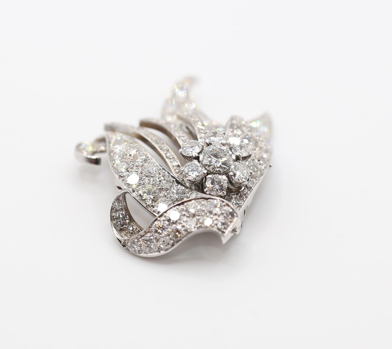 5,5 Karat Diamanten Platin Brosche Unisex, 1930 im Angebot 6