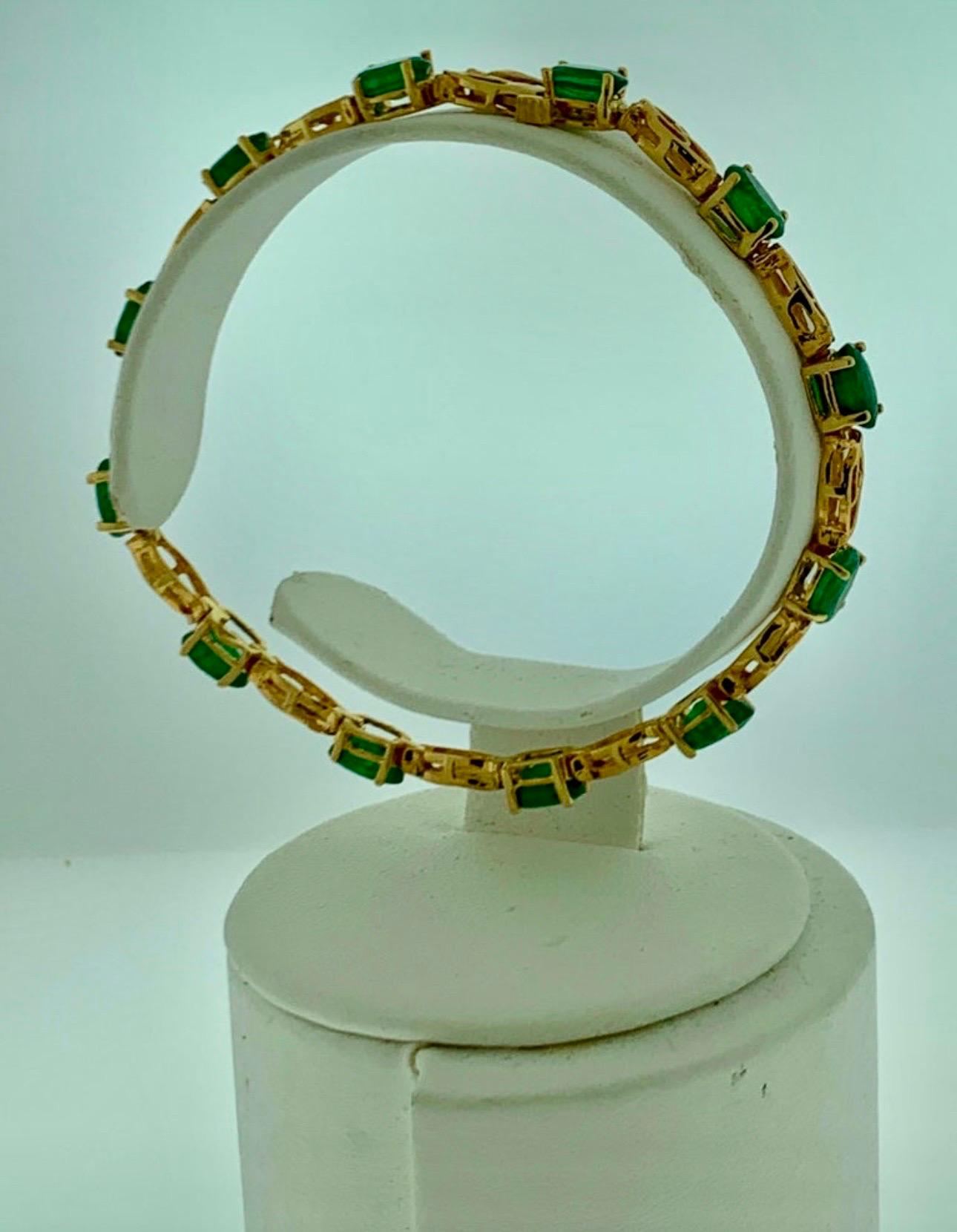 5.5 Ct Natural Emerald & Diamond Cocktail Tennis Bracelet 14 Karat Yellow Gold For Sale 6