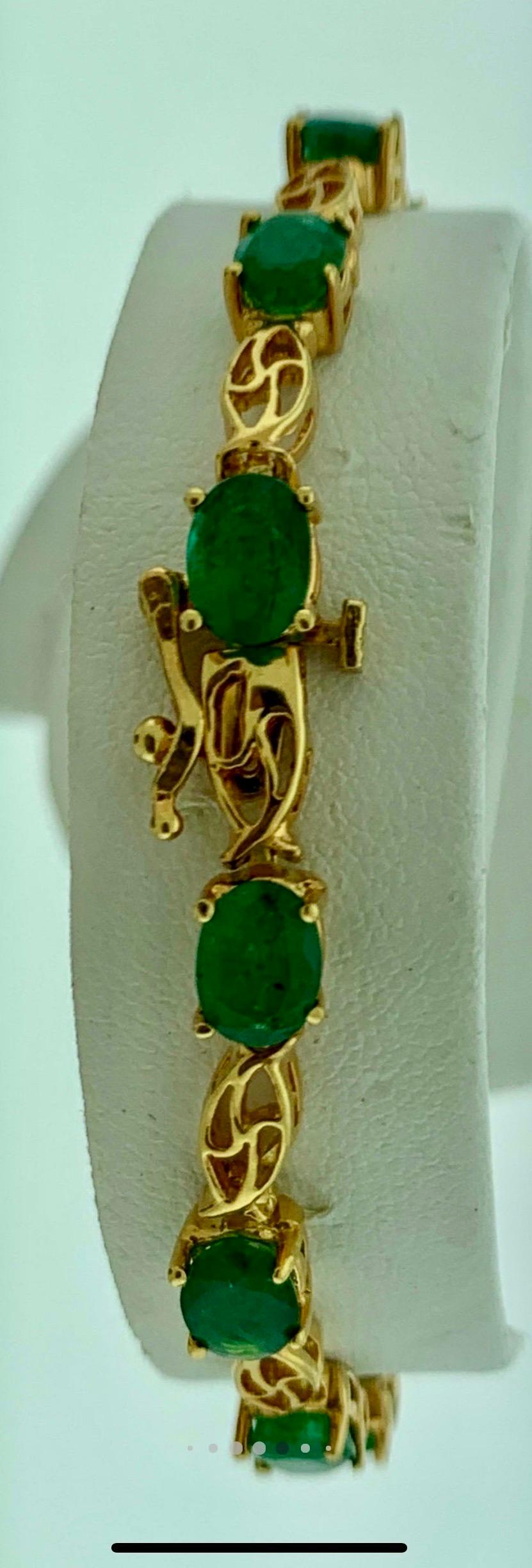 5.5 Ct Natural Emerald & Diamond Cocktail Tennis Bracelet 14 Karat Yellow Gold For Sale 7