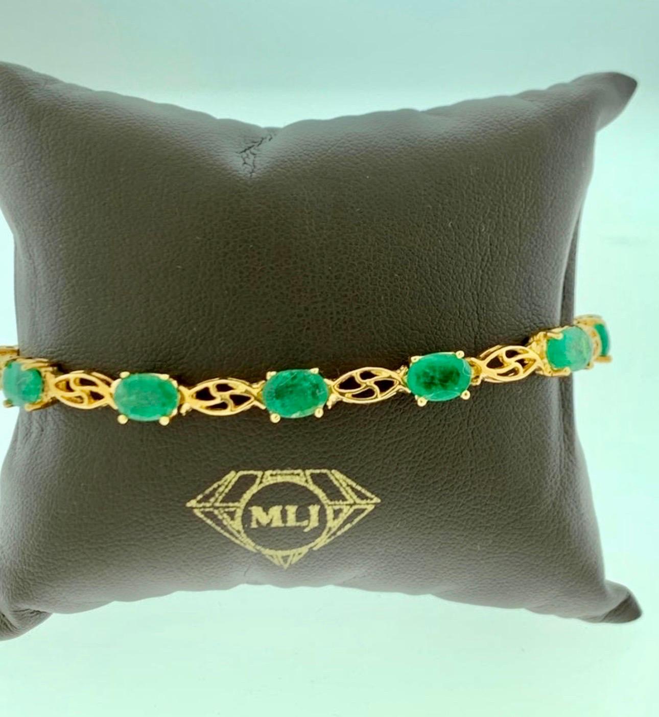 5.5 Ct Natural Emerald & Diamond Cocktail Tennis Bracelet 14 Karat Yellow Gold For Sale 8