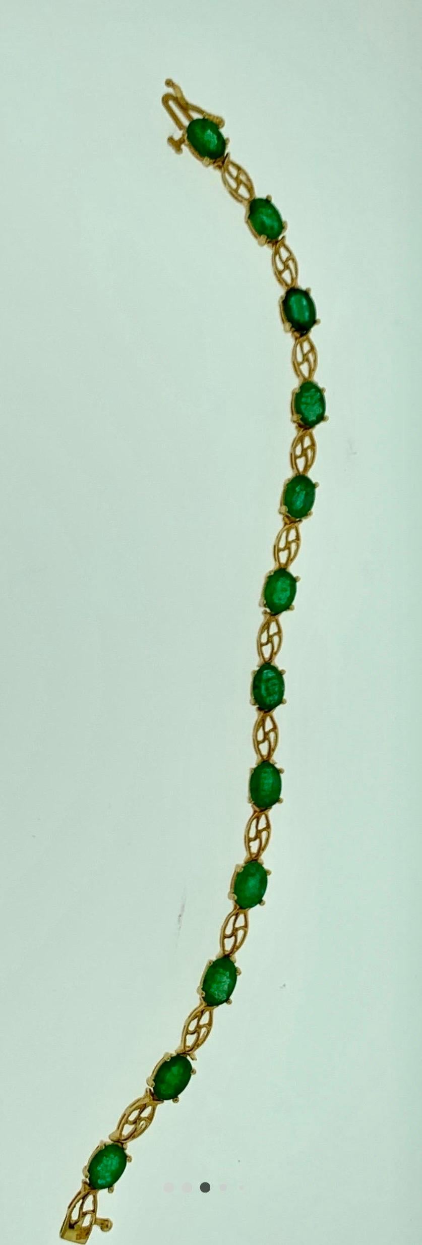 5.5 Ct Natural Emerald & Diamond Cocktail Tennis Bracelet 14 Karat Yellow Gold For Sale 9