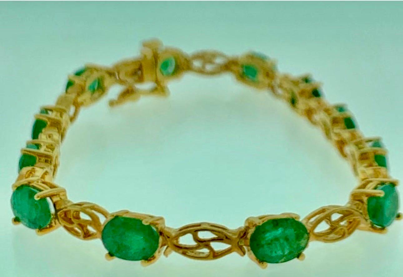 5.5 Ct Natural Emerald & Diamond Cocktail Tennis Bracelet 14 Karat Yellow Gold For Sale 10