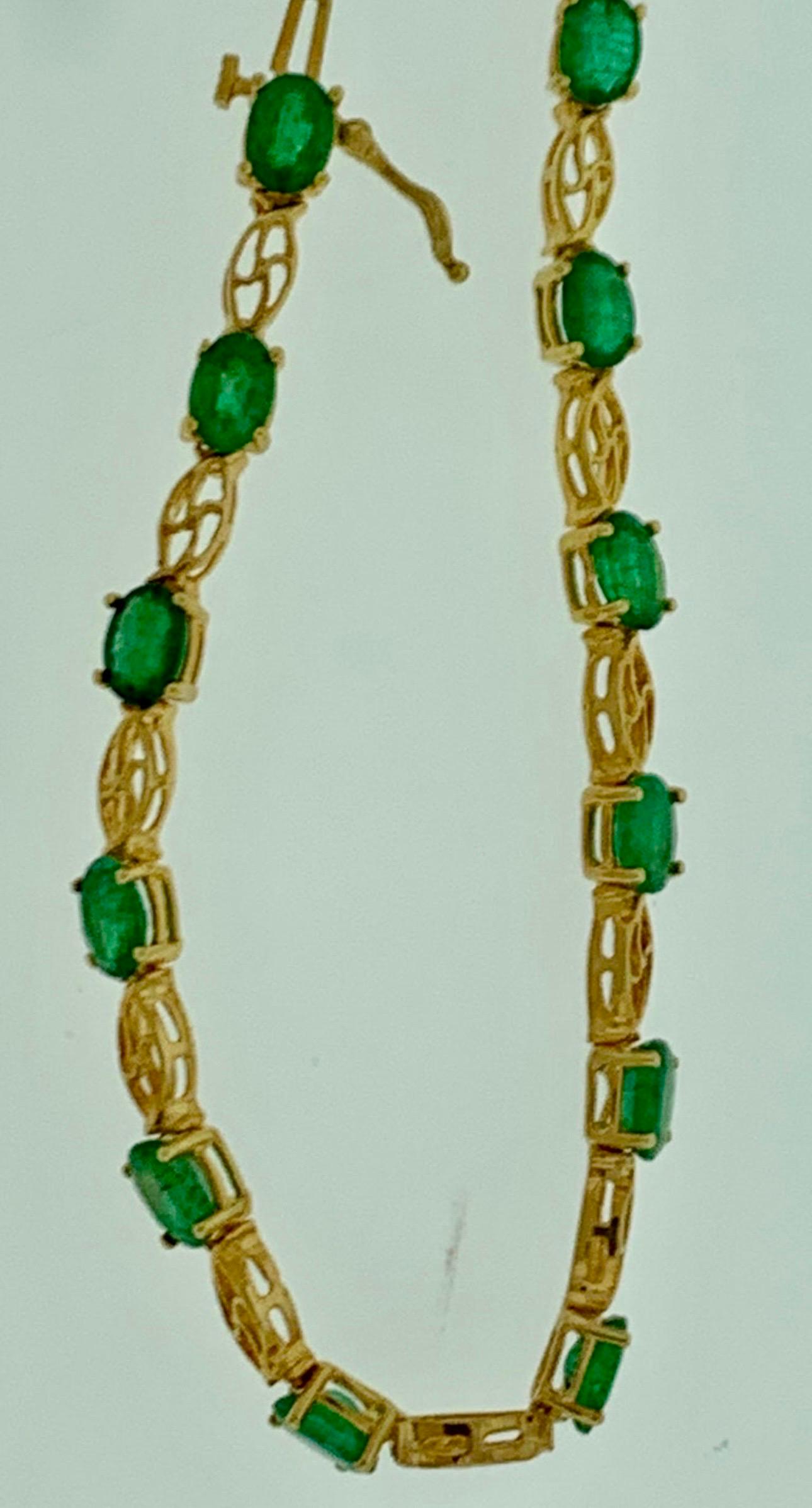 5.5 Ct Natural Emerald & Diamond Cocktail Tennis Bracelet 14 Karat Yellow Gold For Sale 11